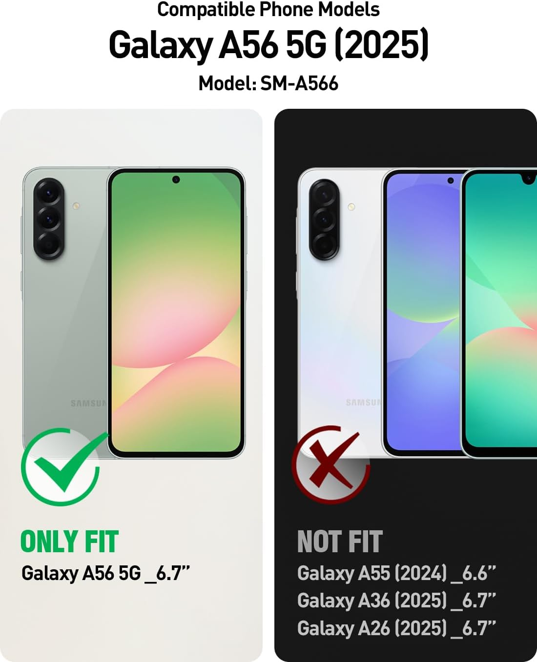 Poetic Guardian Case for Samsung Galaxy A56 5G, [2 Front Frame] [20 FT Mil-Grade Drop Tested] Full-Body Hybrid Shockproof Cover with Built-In Screen Protector, Black/Clear