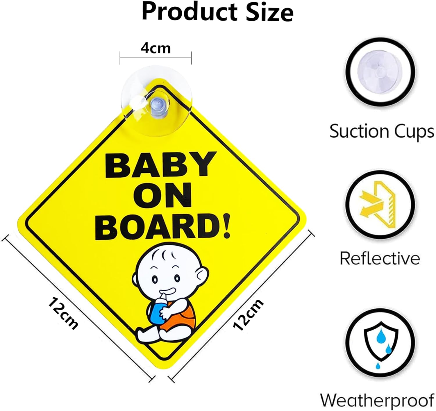 MAIGO 2Pcs Baby on Board Sign for Car with Suction Cups- Baby on Board Stickers, Baby on Board Car Warning Signs, Baby on Board Badge, Child on Board Car Signs, Reusable Safety Car Window Clings image number 2