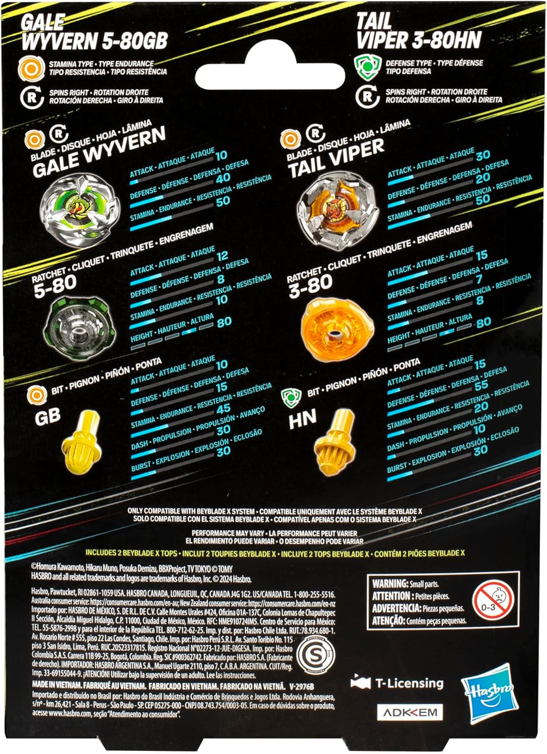 Beyblade X Gale Wyvern 5-80GB and Tail Viper 3-80HN Dual Pack Set with 2 Right-Spinning Tops; Battling Top Toys for 8 Year Old Boys and Girls image number 1