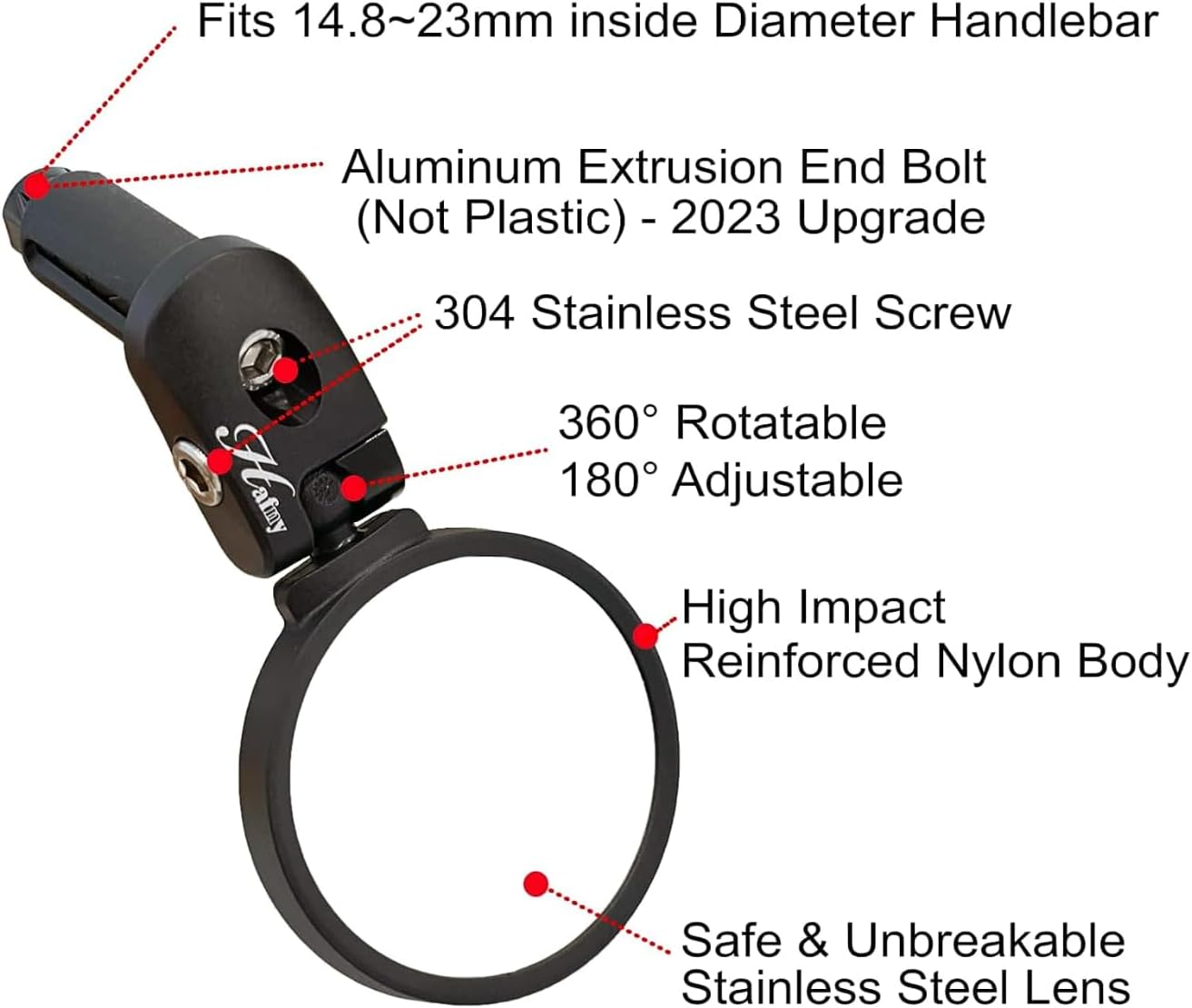 Hafny Bar End Bike Mirror, Stainless Steel Lens, Safe Rearview Mirror (Black 62 Diameter * 2PCS) image number 5