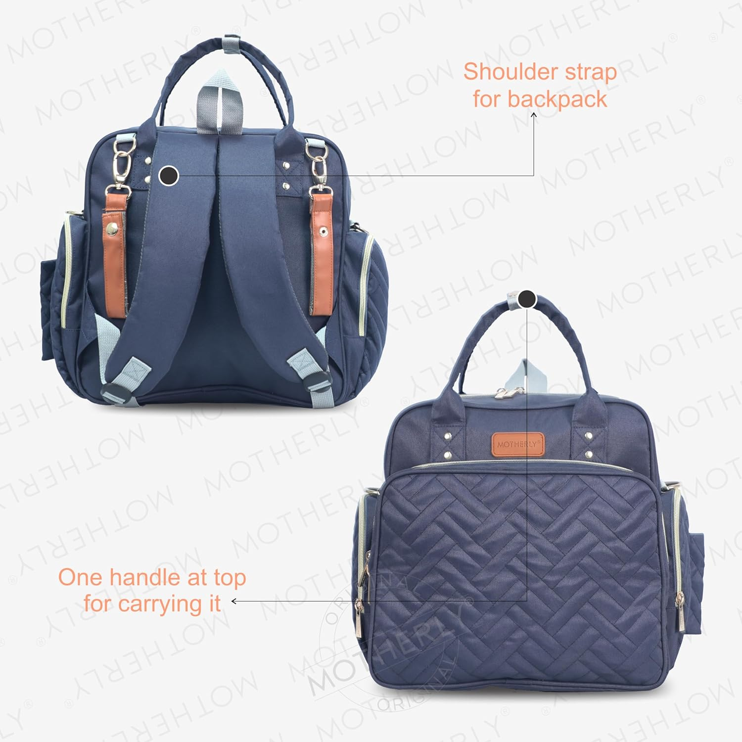 Motherly Quilted Diaper Bag for Mothers for Travel, Maternity Bag for Newborn Baby, Mother Travelling Bag, Multi Pocket Backpack for Moms, Water Resistant Baby Bag with Warranty and Offers (Navy Blue) image number 5