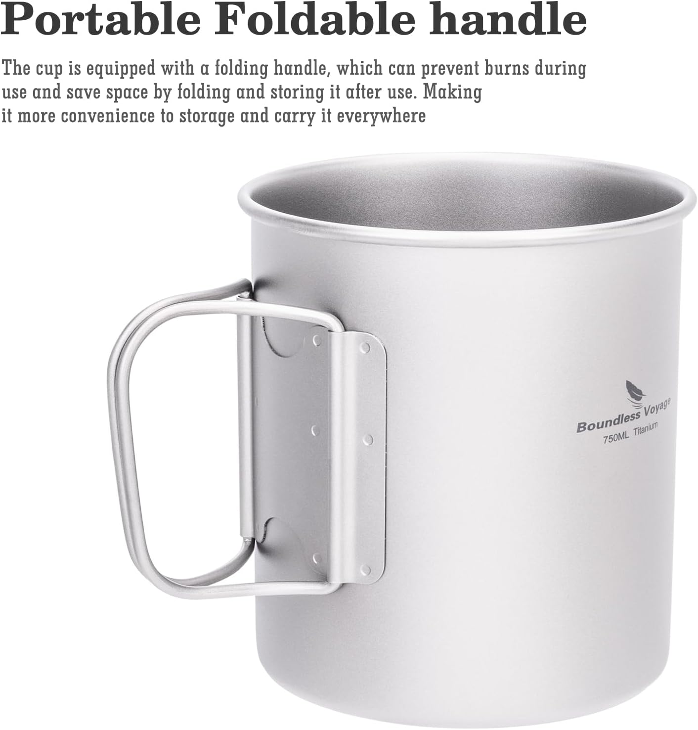 Boundless Voyage Titanium Mug with Lid Outdoor Titanium Lightweight Coffee Mug for Hiking Backpacking Camping (Ti3249D-750Ml) image number 6
