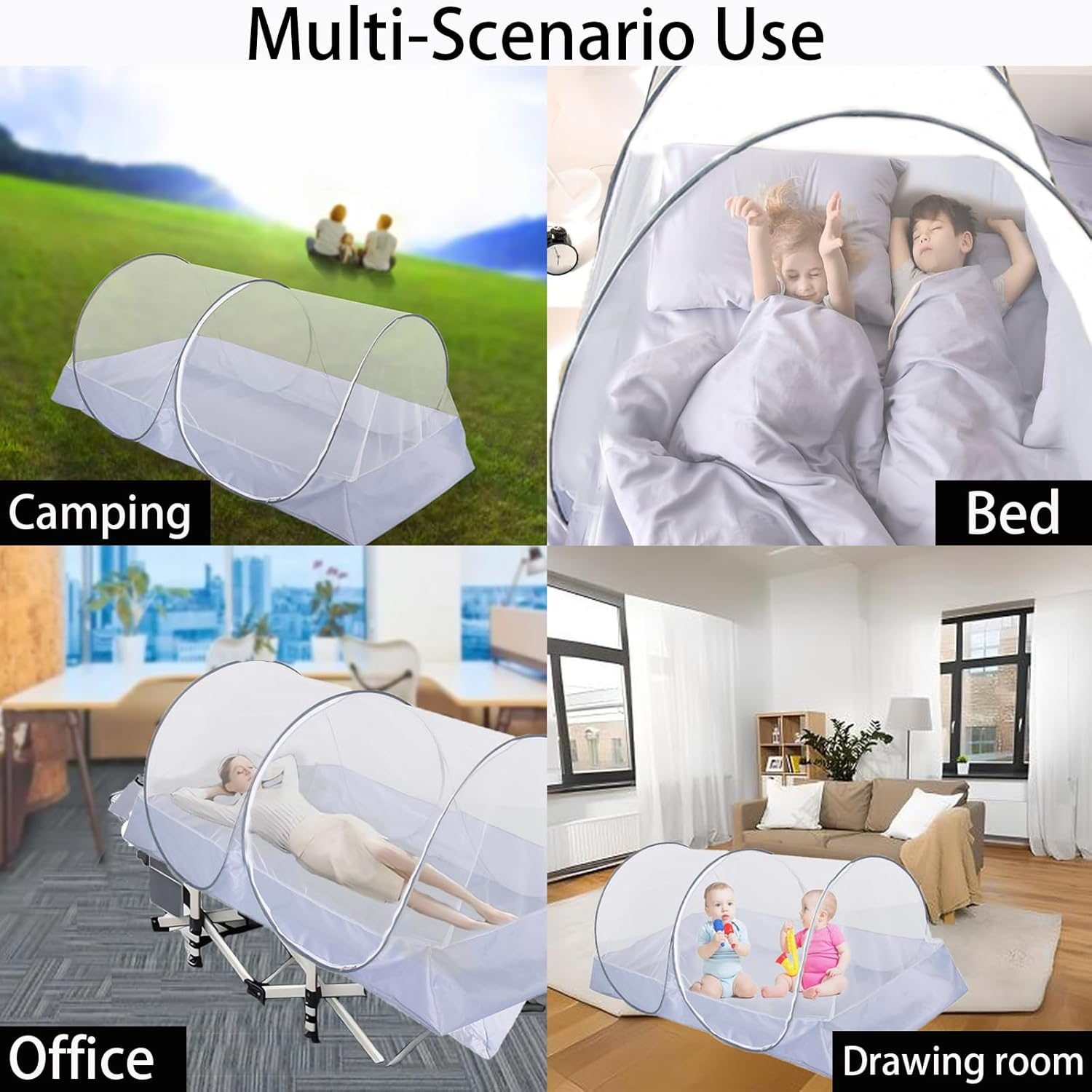 CMINGJ Portable Mosquito Net Foldable Pop-Up Travel Mosquito Net for Bed Free Installation-Suitable for Baby Adults Bedroom, Camping, Nap, Patio (Large-Side Zipper(White Net)) image number 3