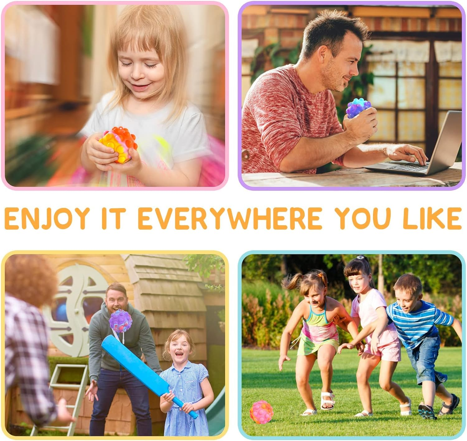 4 PCS Stress Pop Ball, 3D Anti-Pressure Pop Ball Squeeze Ball BPA Free Food Grade Silicone Ball Toy Finger Press Fidget Toy for Stress Relief Sensory Toys for over 1 Years Kids Adults Family Game image number 4