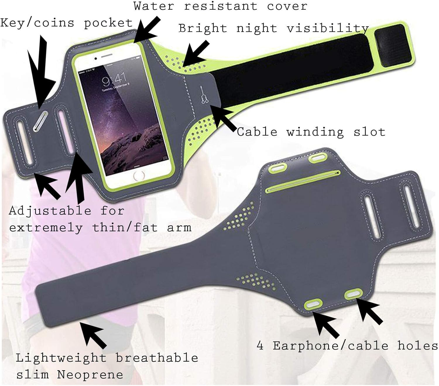 Sports Armband Arm Band Phone Holder for Samsung Galaxy S22 S22+ plus 5G (Black) image number 1