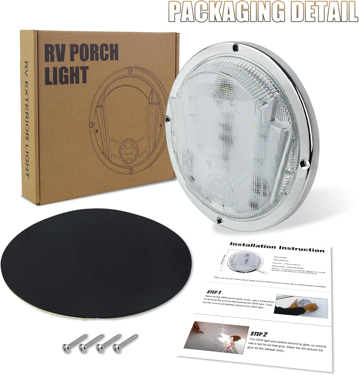 PXPART Led Porch Light, Dual Colors White/Amber 8.5Inch round Exterior Utility Light for Motorhome Caravan Campervan