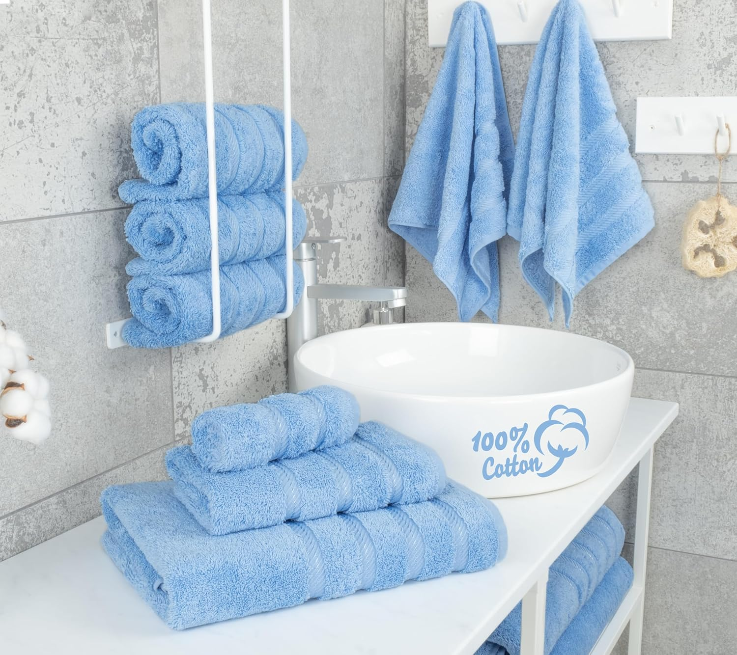 American Soft Linen 6-Piece 100% Turkish Genuine Cotton Premium & Luxury Towel Set for Bathroom & Kitchen, 2 Bath Towels, 2 Hand Towels & 2 Washcloths [Worth $72.95] - Baby Blue image number 2