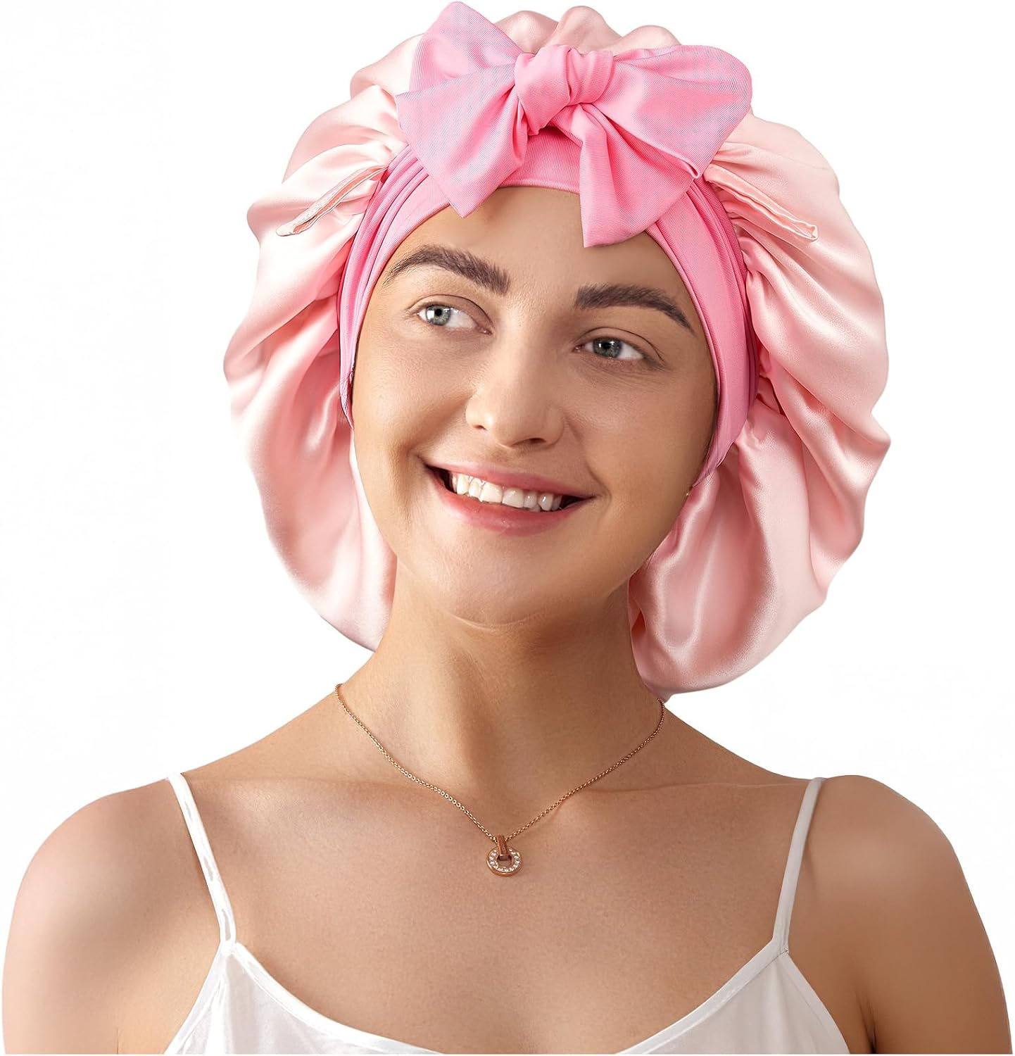 Litbear 100% Mulberry Silk Bonnet for Sleeping Women, 6A 22 Momme, Large Double-Layer Silk Hair Wrap with Tie Band, Non-Slip Turban