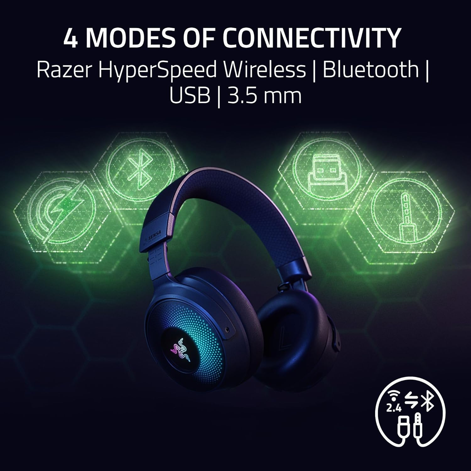 Razer Kraken V4 Pro Wireless Gaming Headphones: OLED Control Center - HD Haptics - 2.4Ghz Wireless - Bluetooth, USB, 3.5Mm - for PC, Mac, PS5, Nintendo Switch, Smartphone image number 6