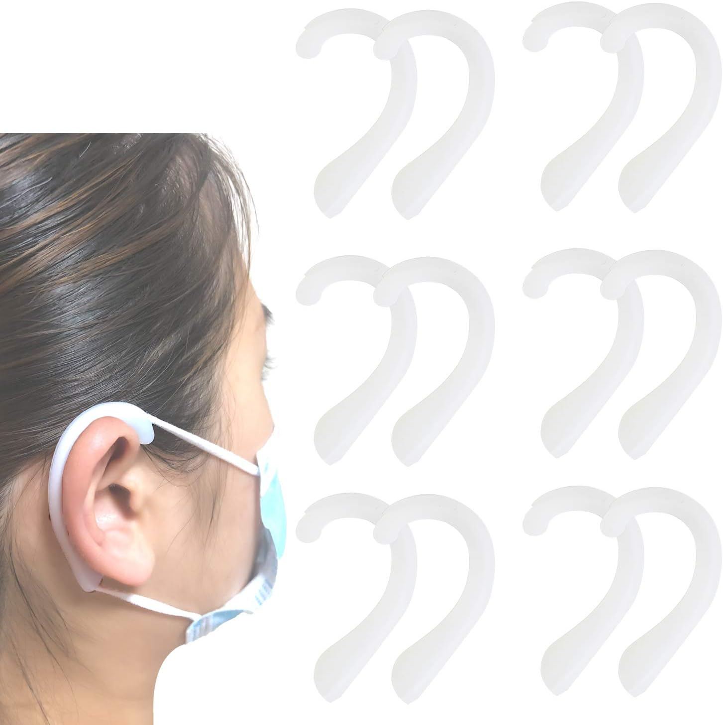 Ear Protectors for Mask, OKAICEN Mask Ear Protectors Anti-Slip Silicone Soft Earloop Relieve Ear Discomfort Silicone Earmuffs (Transparent,6 Pairs) - Blue image number 3