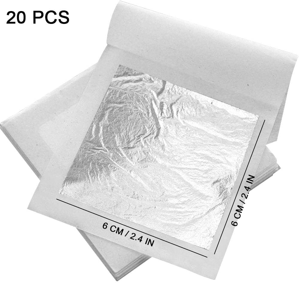 Rstigiker 20Pcs Silver Leaf Sheets 2.4"X2.4" Edible Silver Leaf Pure Silver Leaf for Beauty Routine and Makeup, Bakery and Pastry,Cake Decoration, Chocolates and Gilding DIY Art and Craft. image number 2