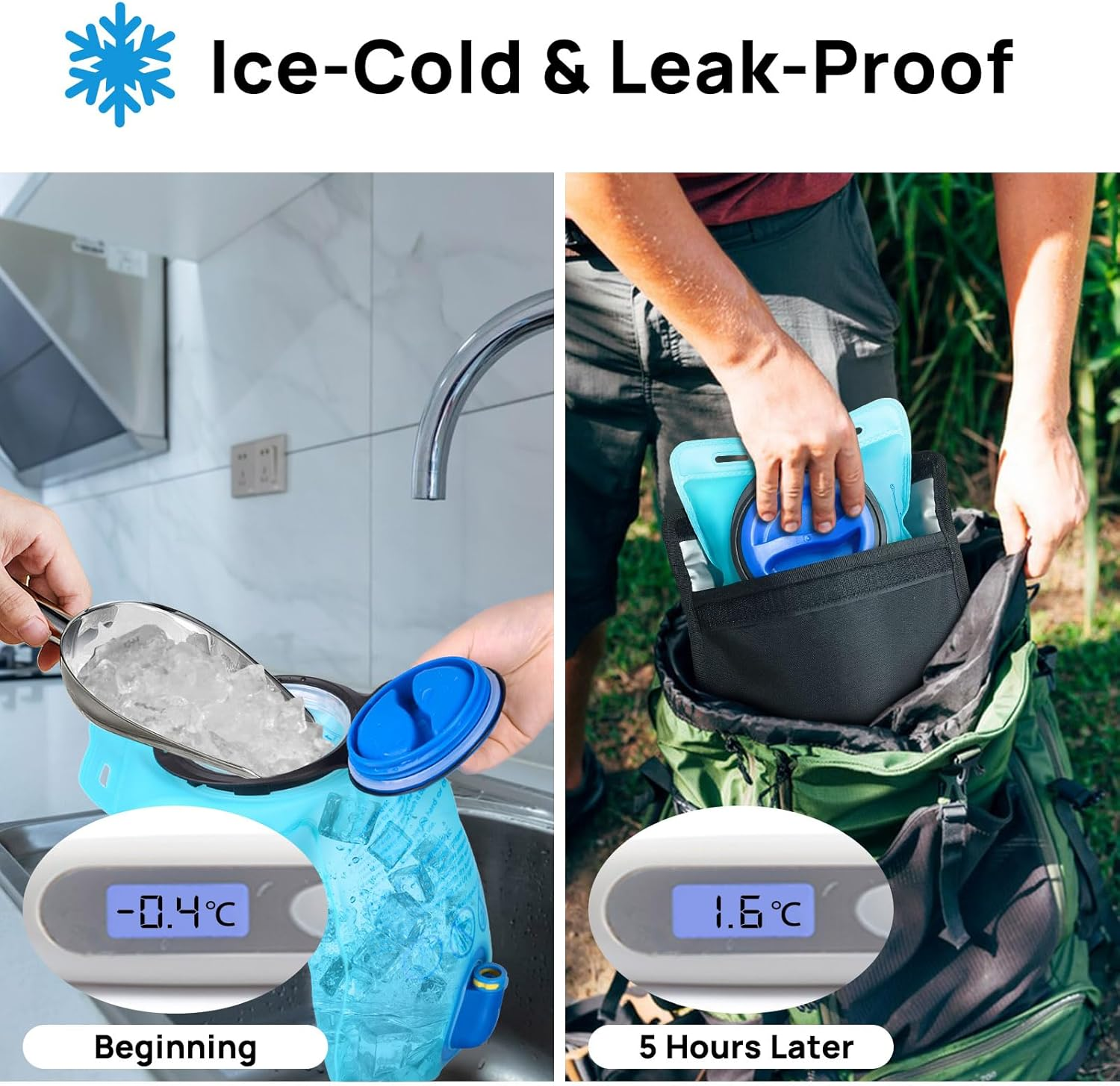 TUDEQU TPU 2L Hydration Bladder,Leak-Proof,With Bonus Insulated Sleeve,Keeps Ice Water Cold,Water Bladder for Hiking,Cycling image number 4