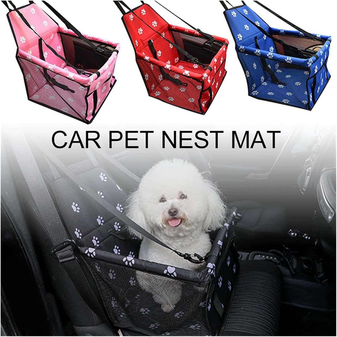 Dog Car Seat Cover Pet Dog Carrier Car Seat Cover Cushion Carry Dog Bag Car Travel Folding Hammock Dog Hammock(Color:Blue) - Blue image number 4