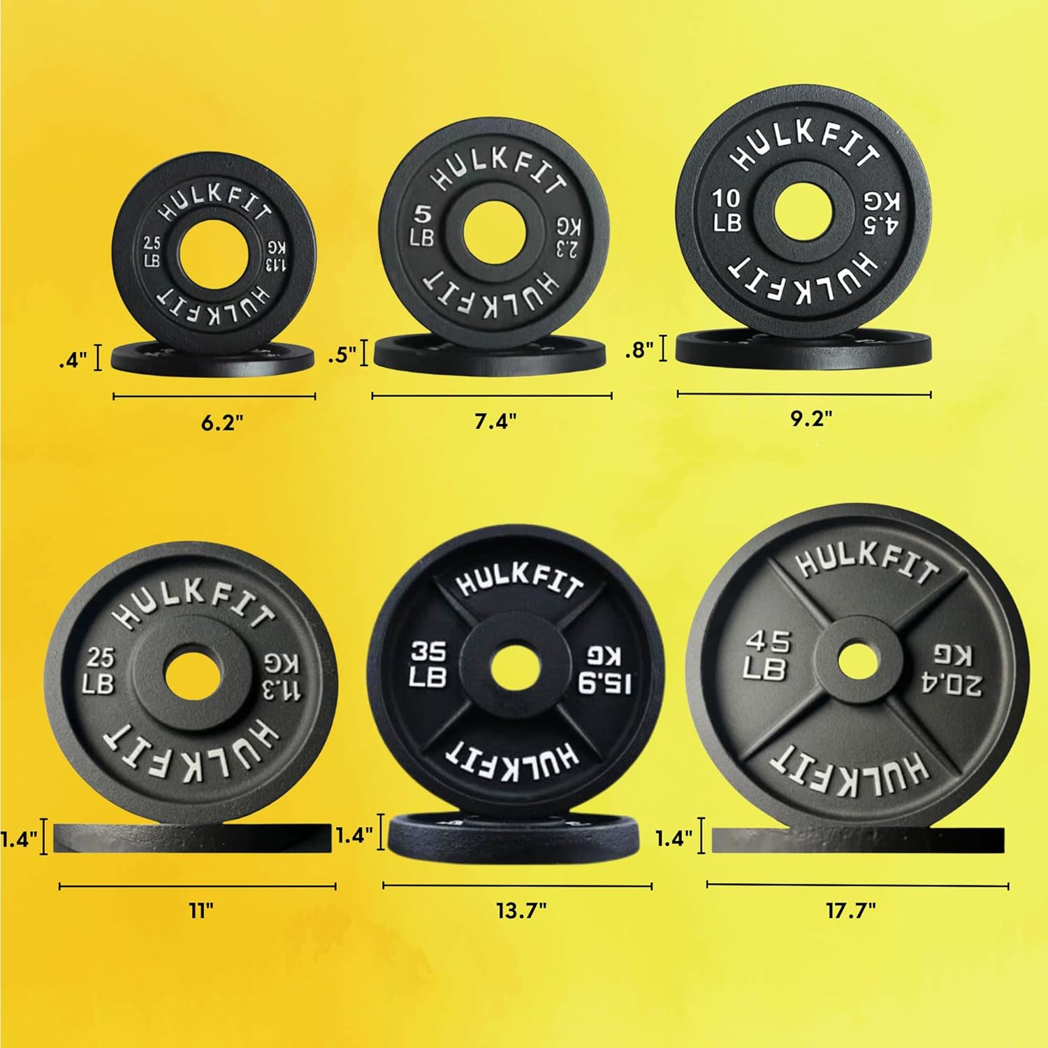 HULKFIT 2" Olympic Steel Weight Plates Set for Barbells - Black image number 1