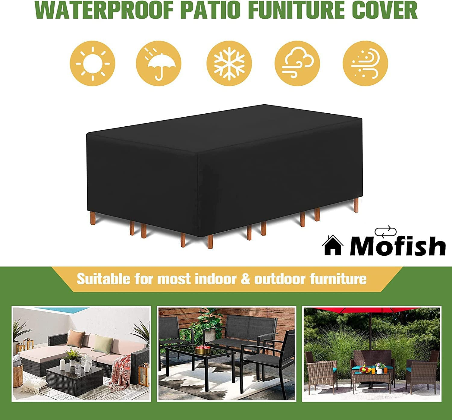 Mofish Garden Furniture Covers - Upgrade Patio Furniture Set Cover Waterproof,210D Heavy Duty Oxford Fabric Rattan Furniture Cover Windproof Anti-Uv for Outdoor Couch Table Chair Sofa (200X160X70Cm)
