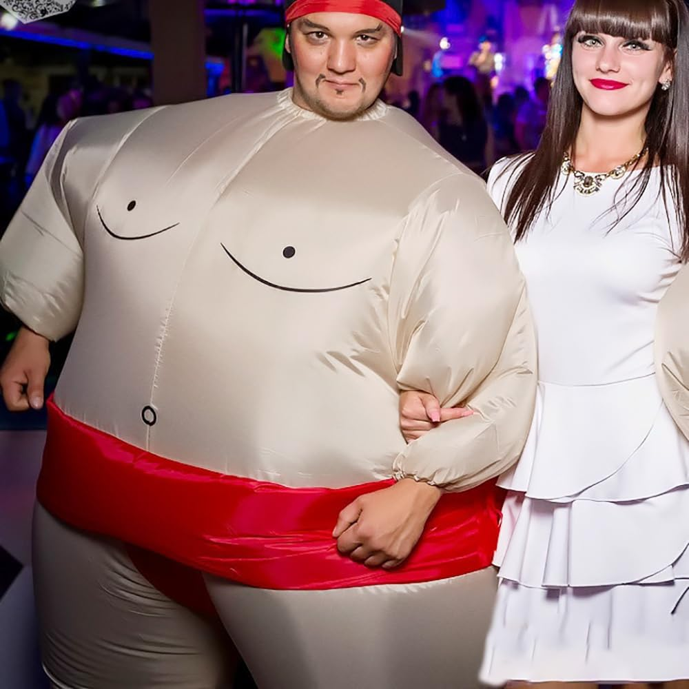 Inflatable Sumo Wrestler Suit Costume for Adult Blow up Halloween Party Fat Suit Fancy Families Member Game image number 3