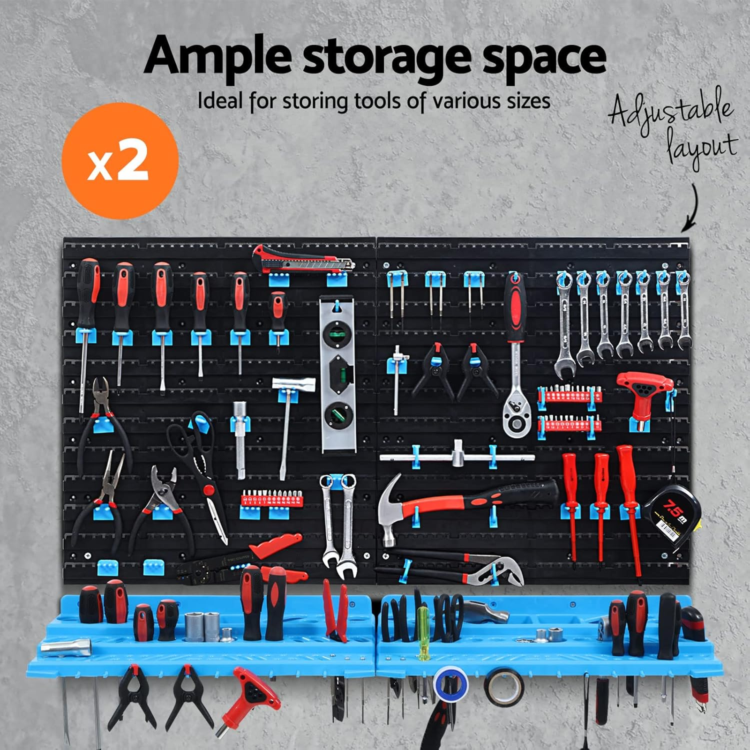 GIANTZ Storage Bin Rack, 88 Bins Garage Tool Storages Shelving Wall Mounted Toolbox Blue Black image number 6