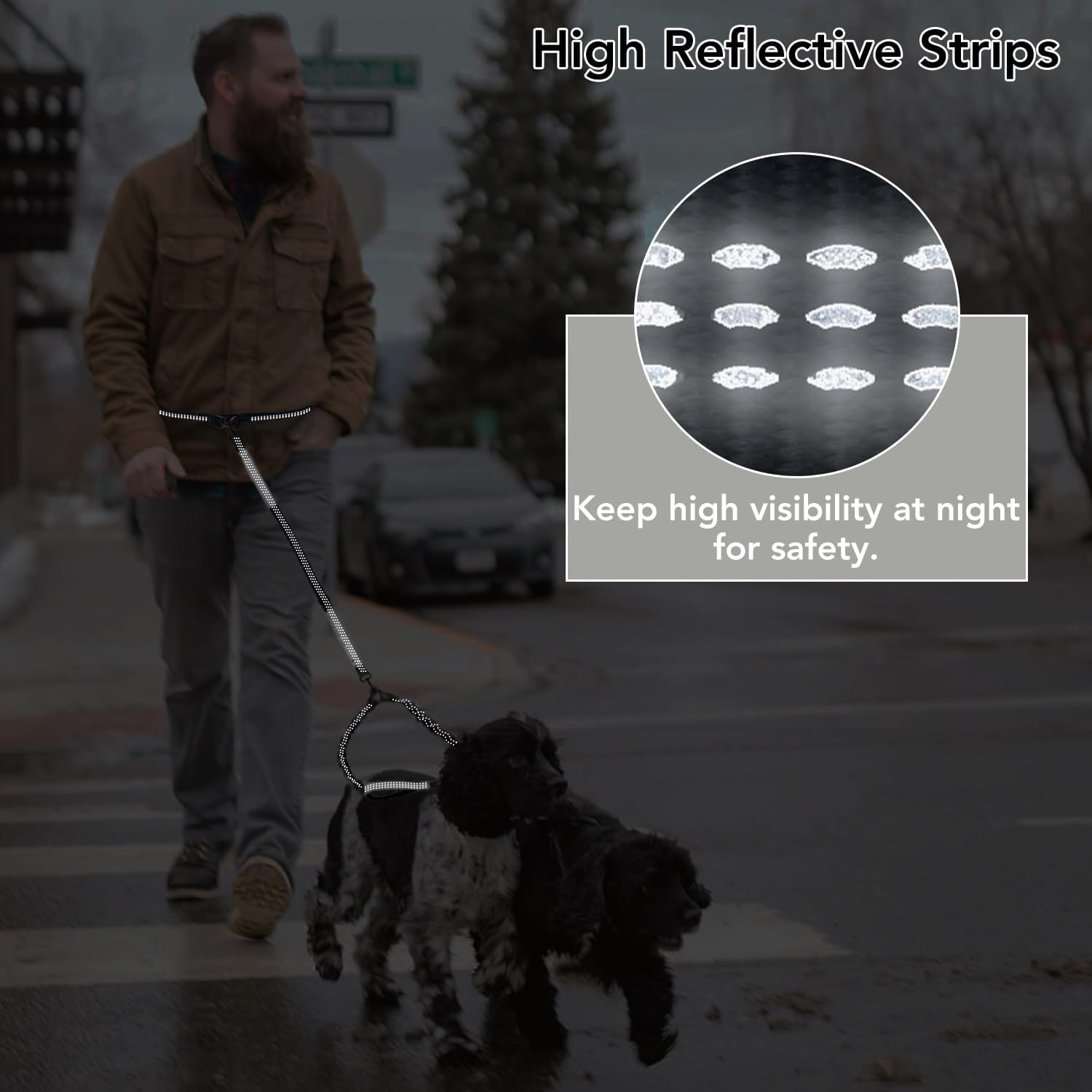 Hands Free Dog Leash for 2 Dogs- 360&deg;Swivel No Tangle Dual Dog Leash, Waist Leash for Dog Walking with Anti-Pull for Shock Absorption, Reflective Strips & Padded Handles,For Jogging, Running image number 5