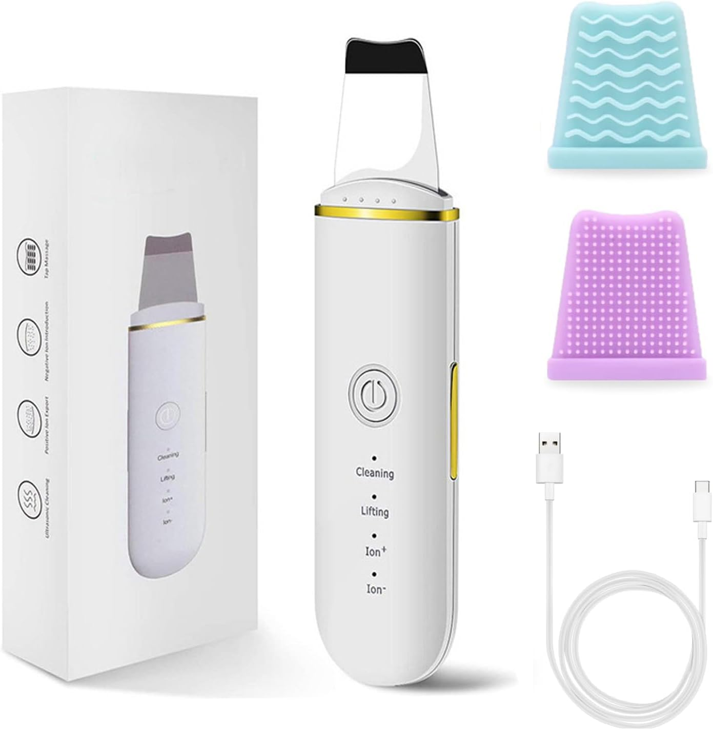 Facial Skin Scrubber, Ultrasonic Skin Spatula Face Blackhead Remover Scraper with 4 Modes, Rechargeable Pore Scrubber with 2 Silicone Covers image number 5