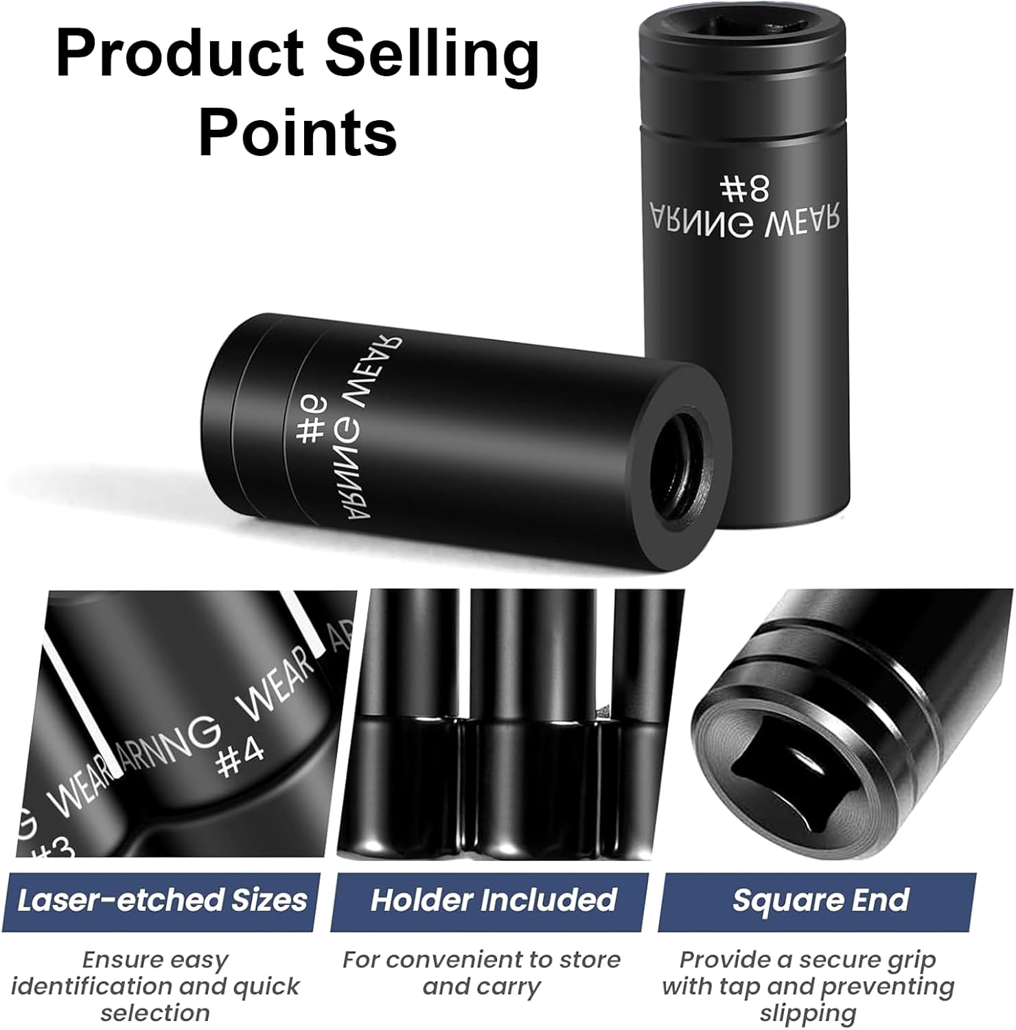 8Pcs Tap Socket Set, 1/4" & 3/8" Square Drive Tap Sockets, Heavy-Duty Cr-V Socket Set with Case, Fits Ratchet Wrench for Car Repair, Machinery & DIY Use image number 3