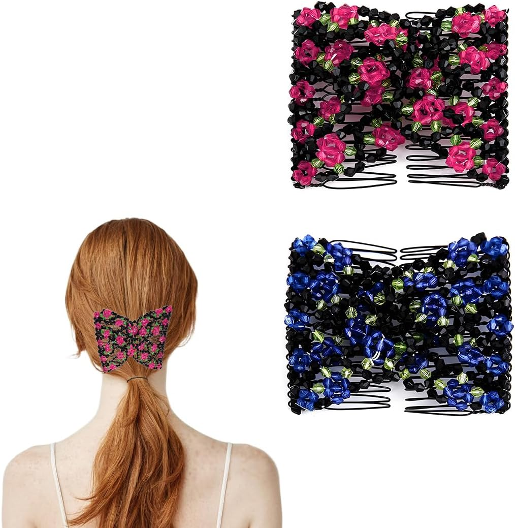 PNPGDYK Pack of 2 Flower Hair Combs for Pushing, Hair Pins, Hair Clips, Women, Durable Double Hair Comb, Beads for Women, Girls, Hair Accessories, DIY Hairstyle image number 2