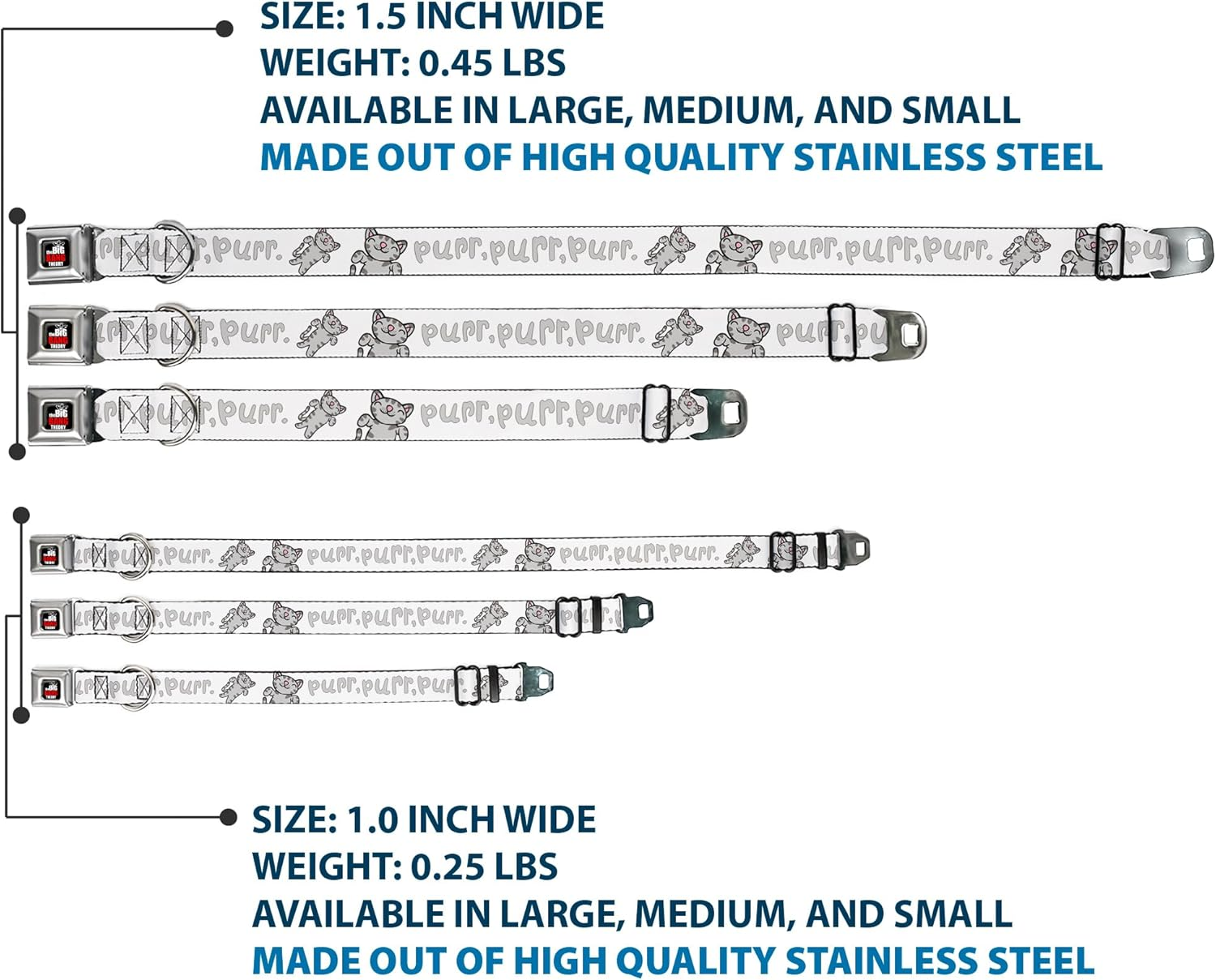 Buckle-Down Seatbelt Buckle Dog Collar - Soft Kitty Purr, Purr, Purr - 1" Wide - Fits 15-26" Neck - Large image number 3
