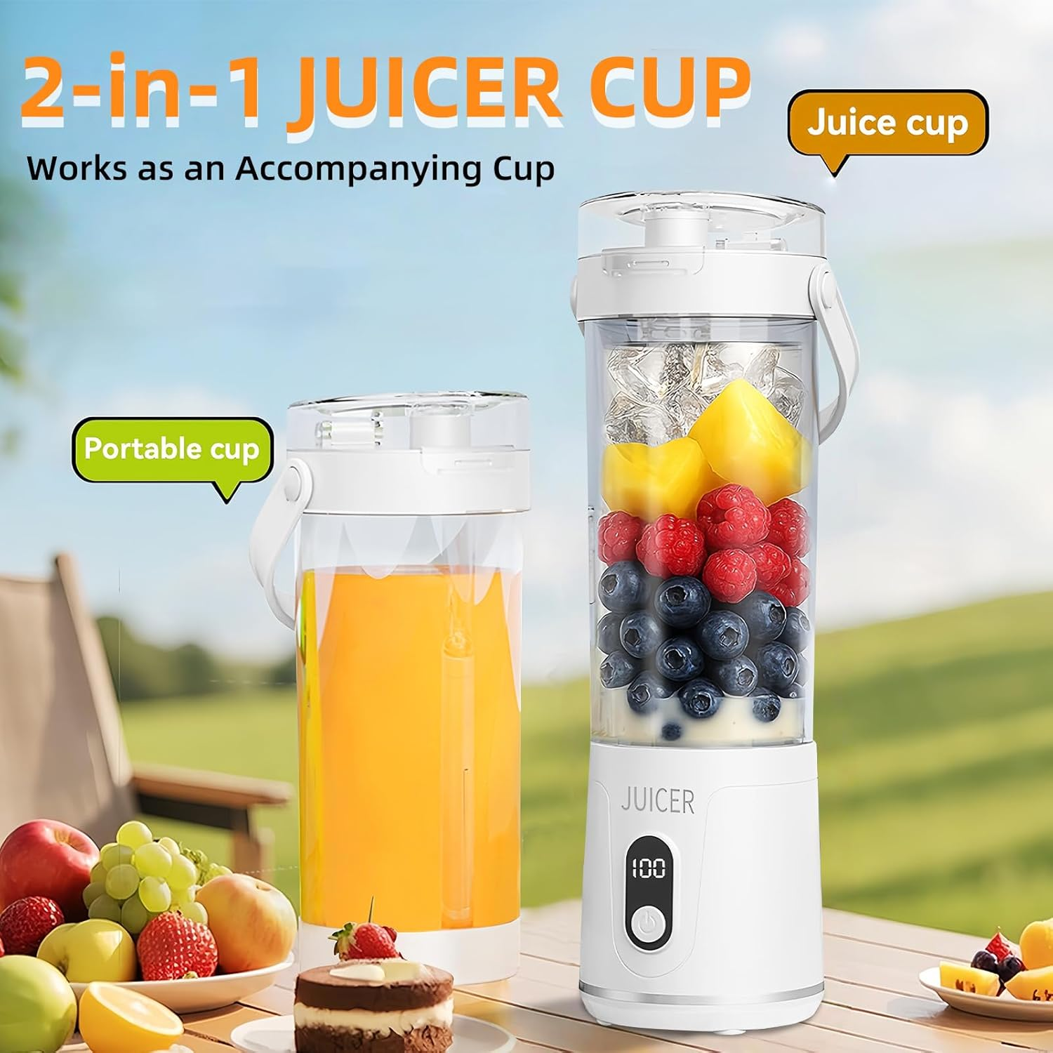 Portable Blender, 600Ml Personal Blender for Shakes and Smoothies Juice with 12 Blades Mini Blender, Electric USB Rechargeable Juicer for Kitchen,Home&Travel, Protein Shakes Cup,Bpa-Free image number 2