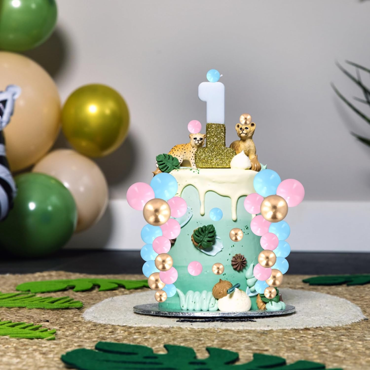 Ball Cake Toppers, 50Pcs Mini Balloons Cake Topper, Baking Cake Decorations DIY, round Cake Decorations, for Wedding, Party, Birthday, Cake Decorating (Gold, Pink, Blue) image number 1