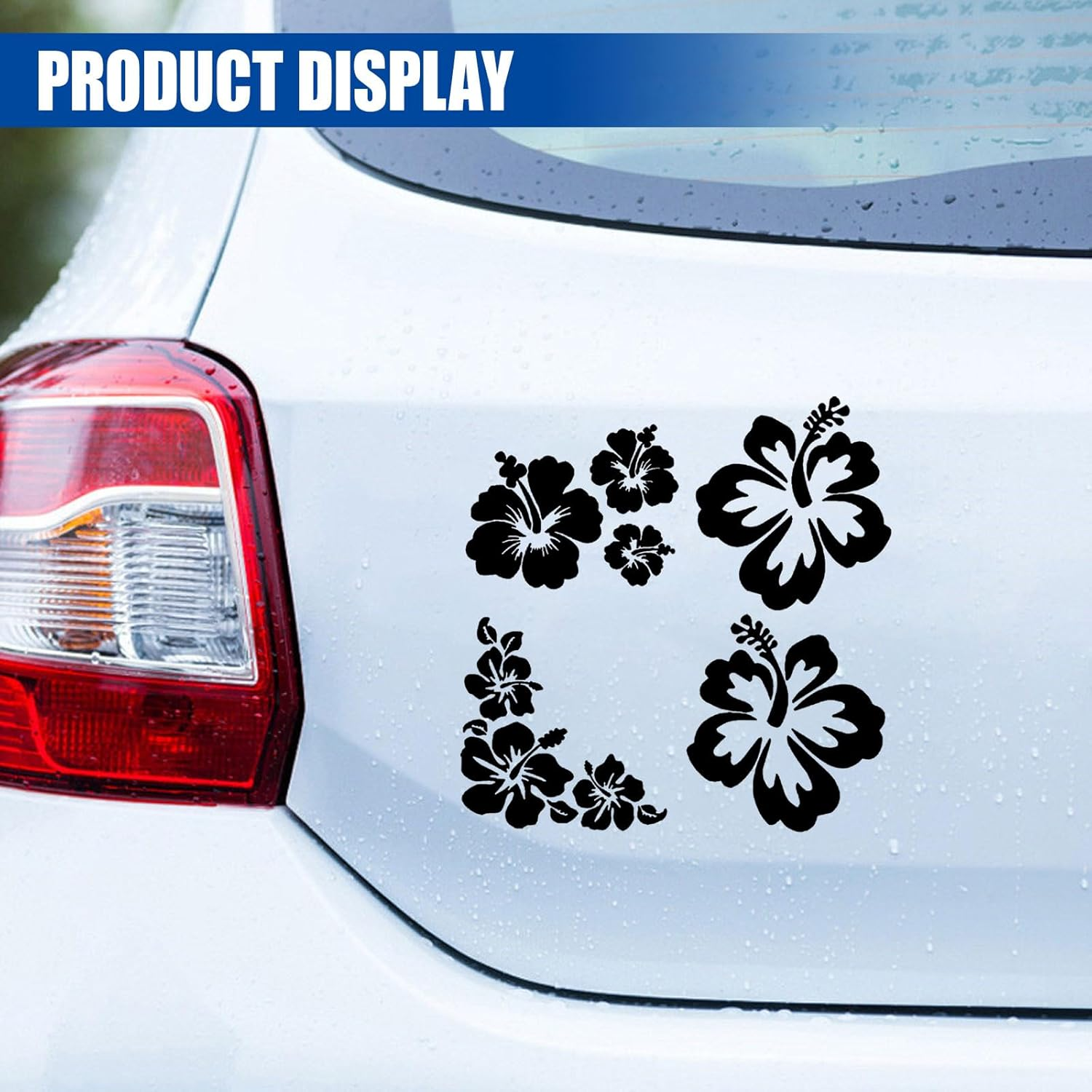 Hawaiian Hibiscus Flower Car Decal Sticker, Waterproof PET Decal, Car Bumper Sticker, Automotive Exterior Decoration Sticker Decal for Car, Truck, SUV, Door, Wall, Laptop (Black, 5.82&rdquo;&times;5.39&rdquo;) image number 1