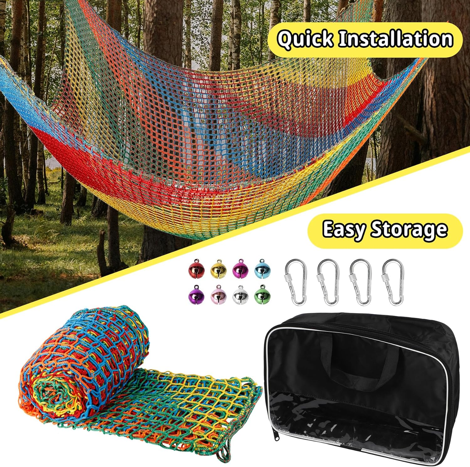 Playground Safety Net 6.5' X 9.8', Double Layers Climbing Cargo Net for Kids, Multicolored for Tree House, Obstacle Training, Back Yard image number 4