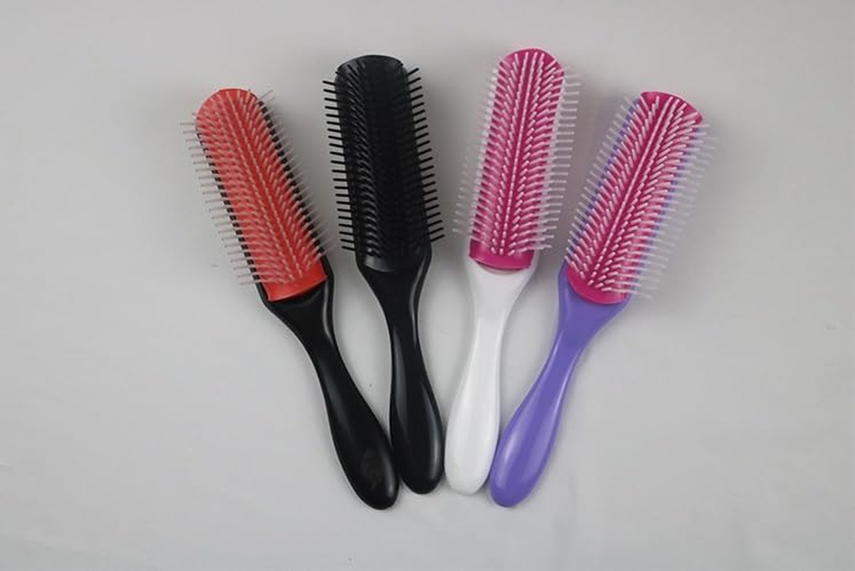 Hair Brush for Curly, Thick, Wavy and Coily Hair - Curl Defining, Detangling, Styling, Blowdrying, Shaping - 9 Row Detangler Brush for Women and Men - Dry or Wet (Black, One Size)