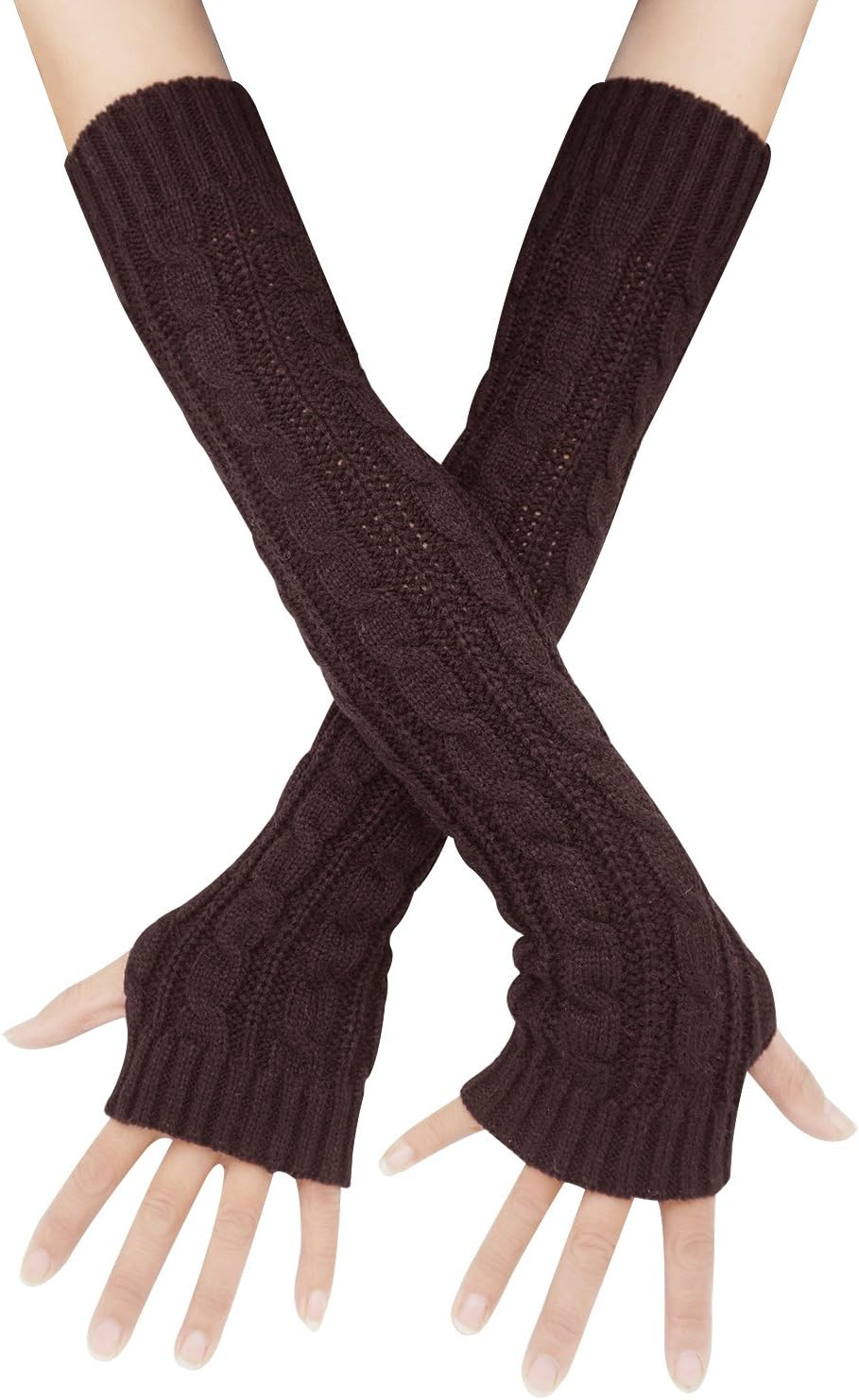 Womens Winter Warm over Elbow Long Fingerless Thumb Hole Gloves Mittens Knitted Arm Warmer