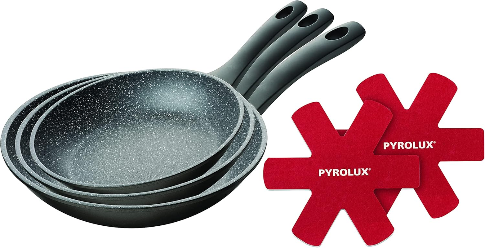 Pyrolux Pyrostone 3-Piece Non-Stick Fry Pan/Skillet Set, 20 Cm / 26 Cm / 30 Cm with Felt Protectors, Black image number 6