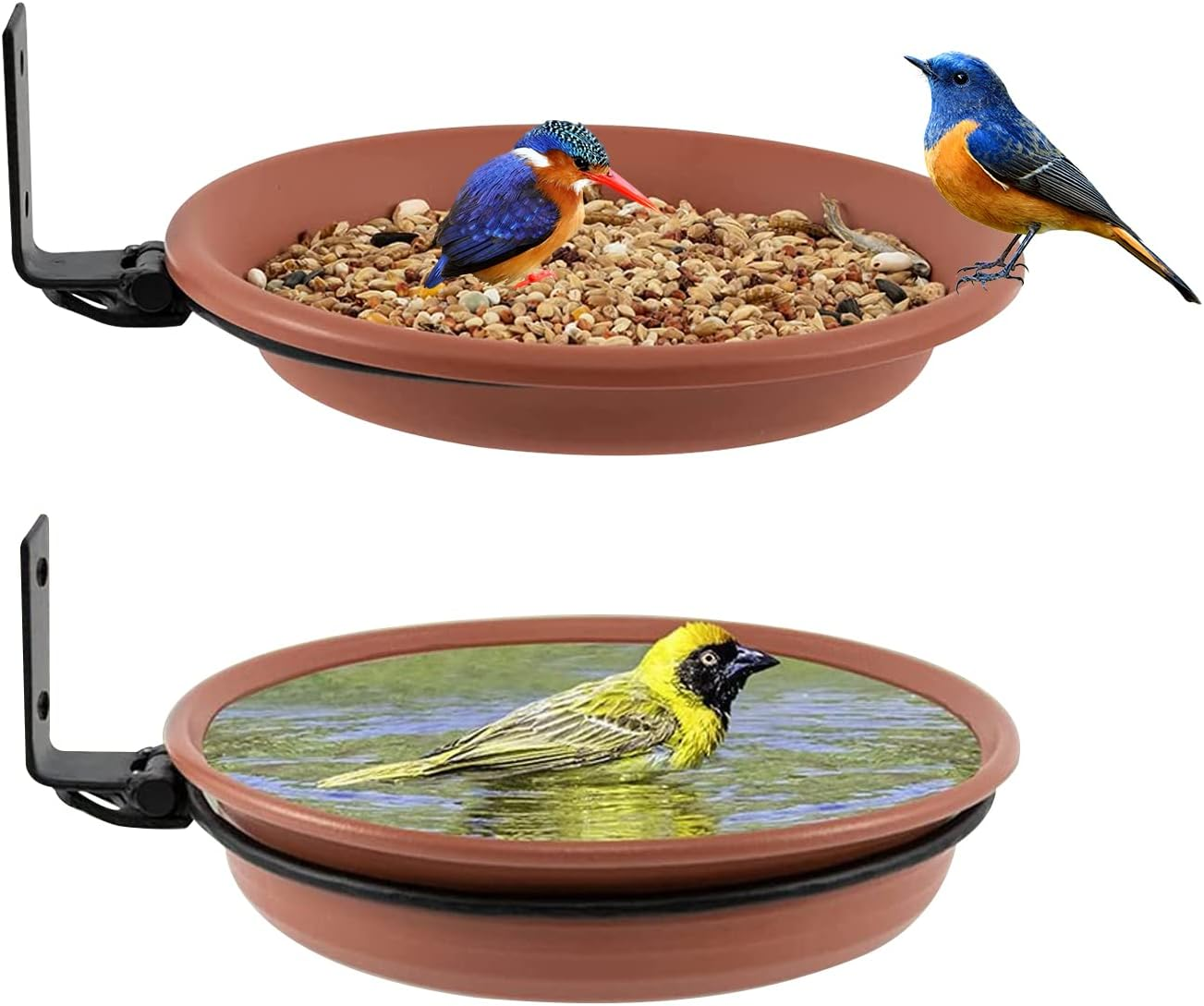 2 Packs Wall Mounted Bird Feeder, Multifunctional PP Garden Bird Bath Tray with Iron Brackets, Space Saving Foldable Bird Feeding Tray for Sparrows image number 1