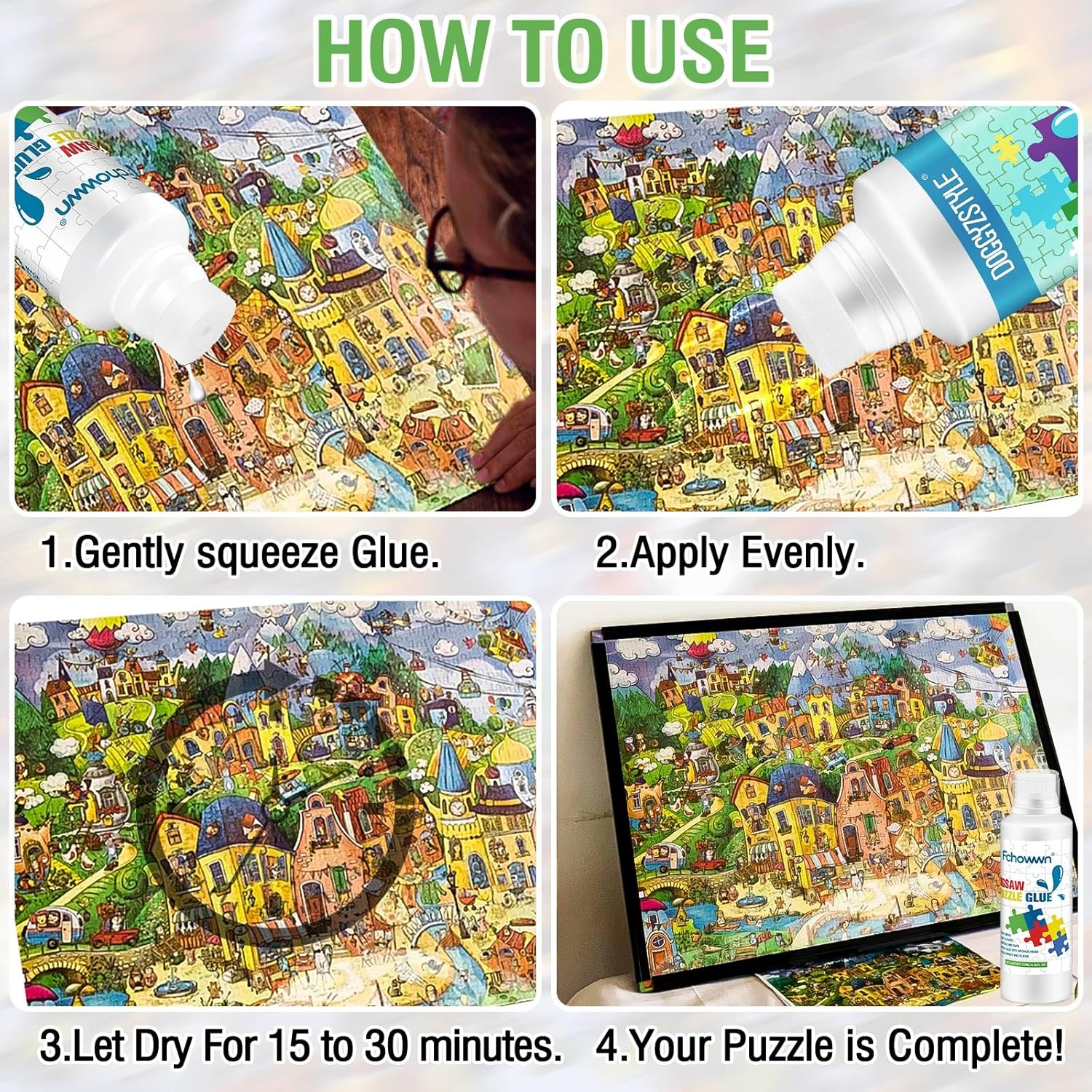 120Ml X 2 Jigsaw Puzzle Glue Clear,Updated Jigsaw Puzzle Glue with New Sponge Head,Non Toxic and Fast Drying,Easy to Use Adhesive for Preserving Puzzle Art Enrich Your Puzzle Experience image number 2