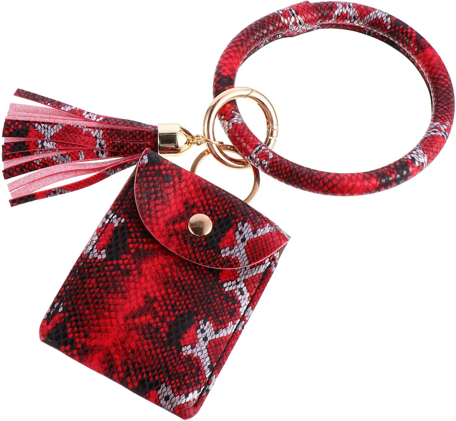 1 Pc Bracelet Keychain Leather Tassel Key Ring Wristlet Ring Circle Bangle Key Wristlet Keychain Ring Bracelets Backpack Keychain Bangle Keyring Coin Purse Pu Leather Multifunction image number 2