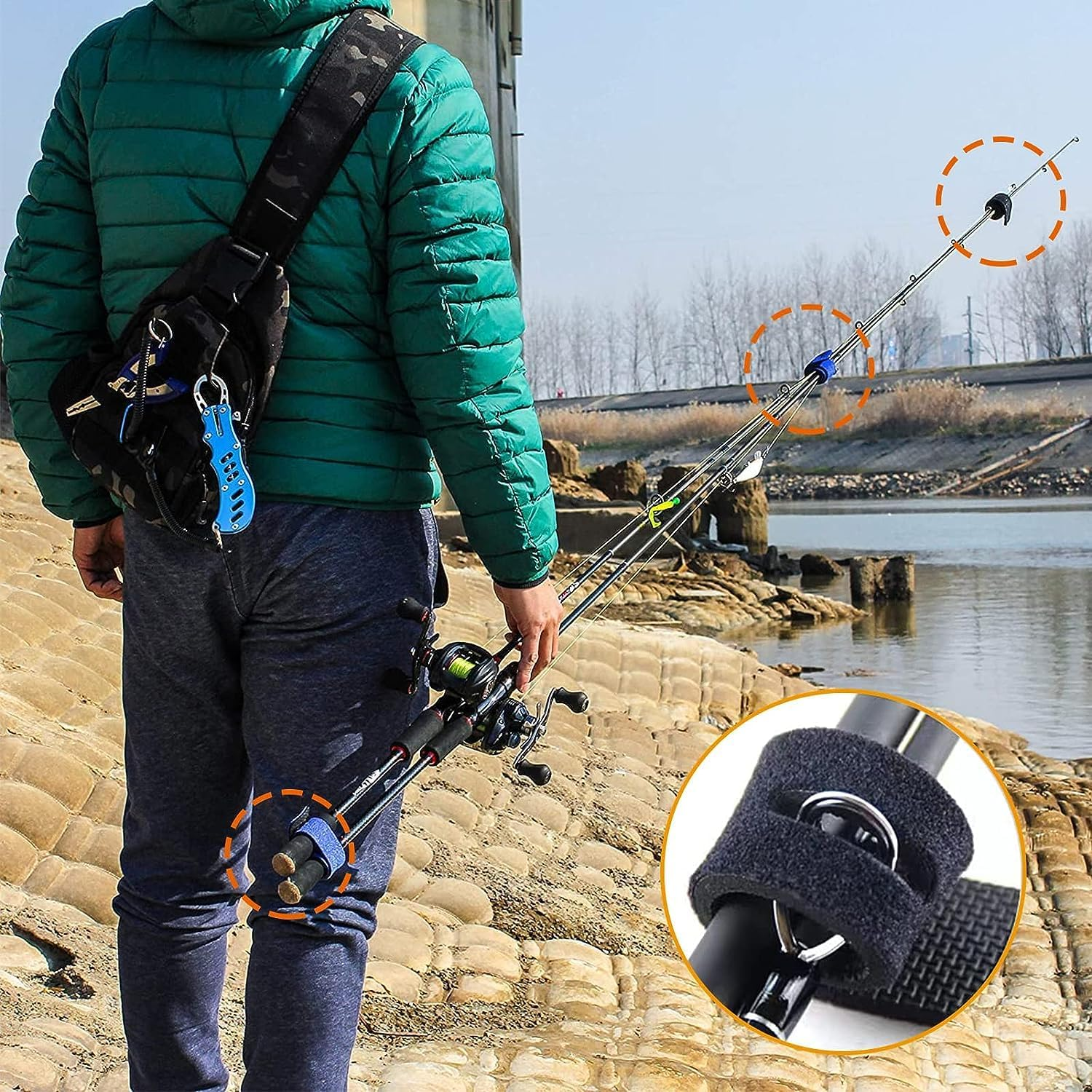 Fishing Rod Belts Ties, Adjustable Fishing Rod Straps, Elastic Bandage Magic Bait Strap, Fishing Gear Supplies, Pack of 8 - Black image number 4