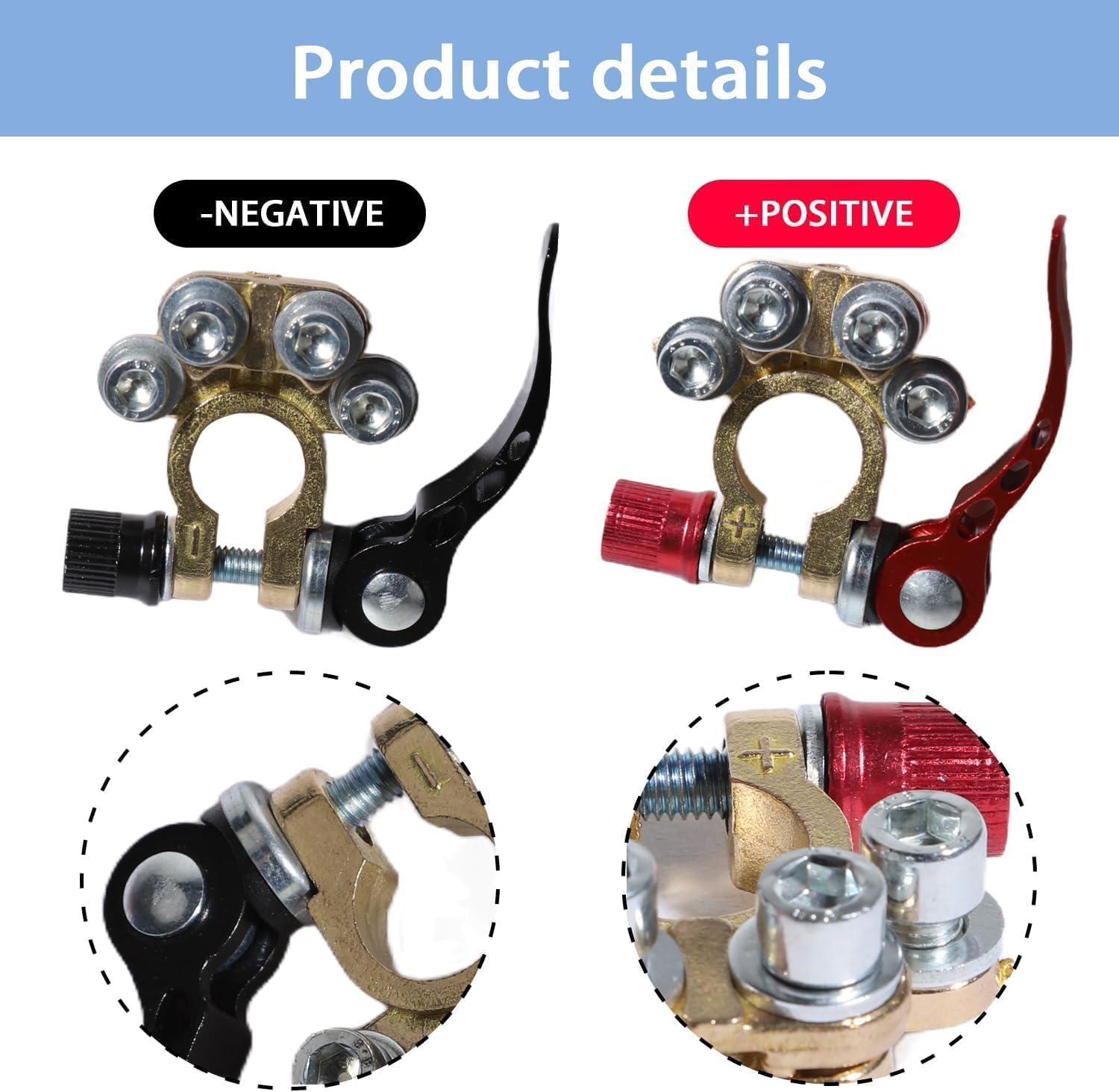 Car Battery Terminal Connectors Quick Release Clamp 4 Way Positive Negative anti Corrosion Washer Hex Wrench for SAE/JIS Type a Posts image number 5
