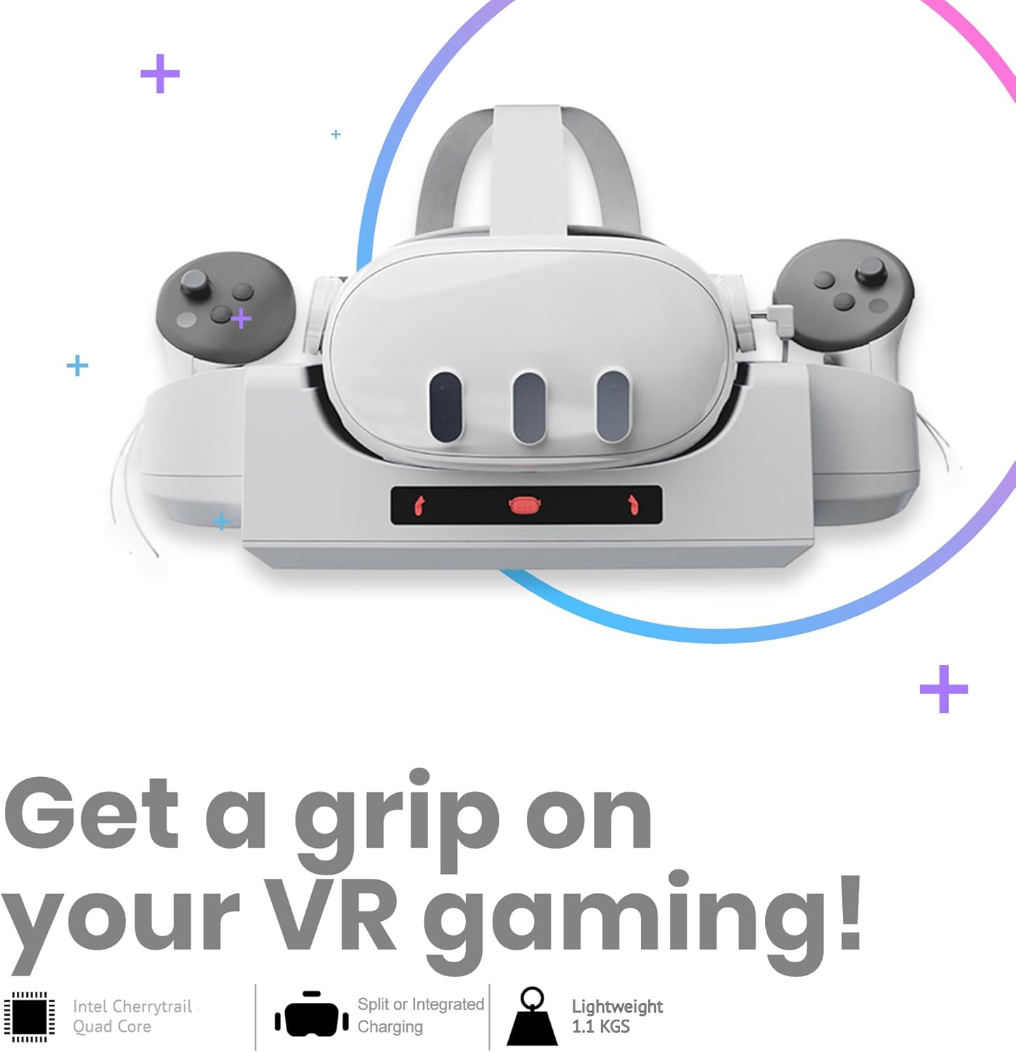 NUHFUFA Charging Base Station Compatible with Quest 3, Wall-Mounted Charging Dock for Quest 3 Headset & Controllers, Charger Stand with 2 Rechargeable Batteries Type-C Cable VR Accessories image number 1