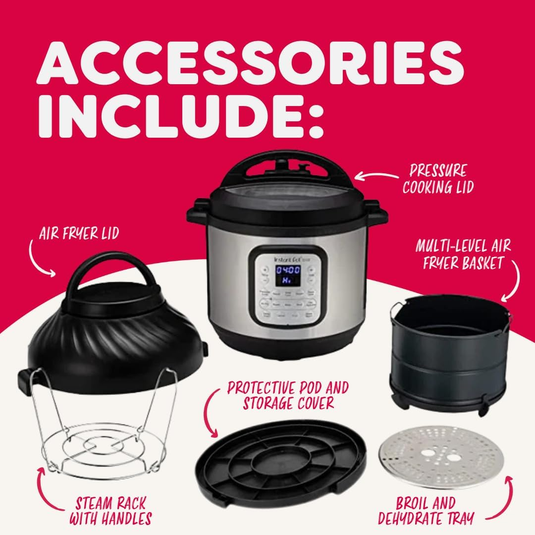 Instant Pot Duo Crisp + Air Fryer 11-In-1 Multicooker, 8L - Pressure Cooker, Air Fryer, Slow Cooker, Steamer, Sous Vide Machine, Dehydrator with Grill, Food Warmer and Baking Functions