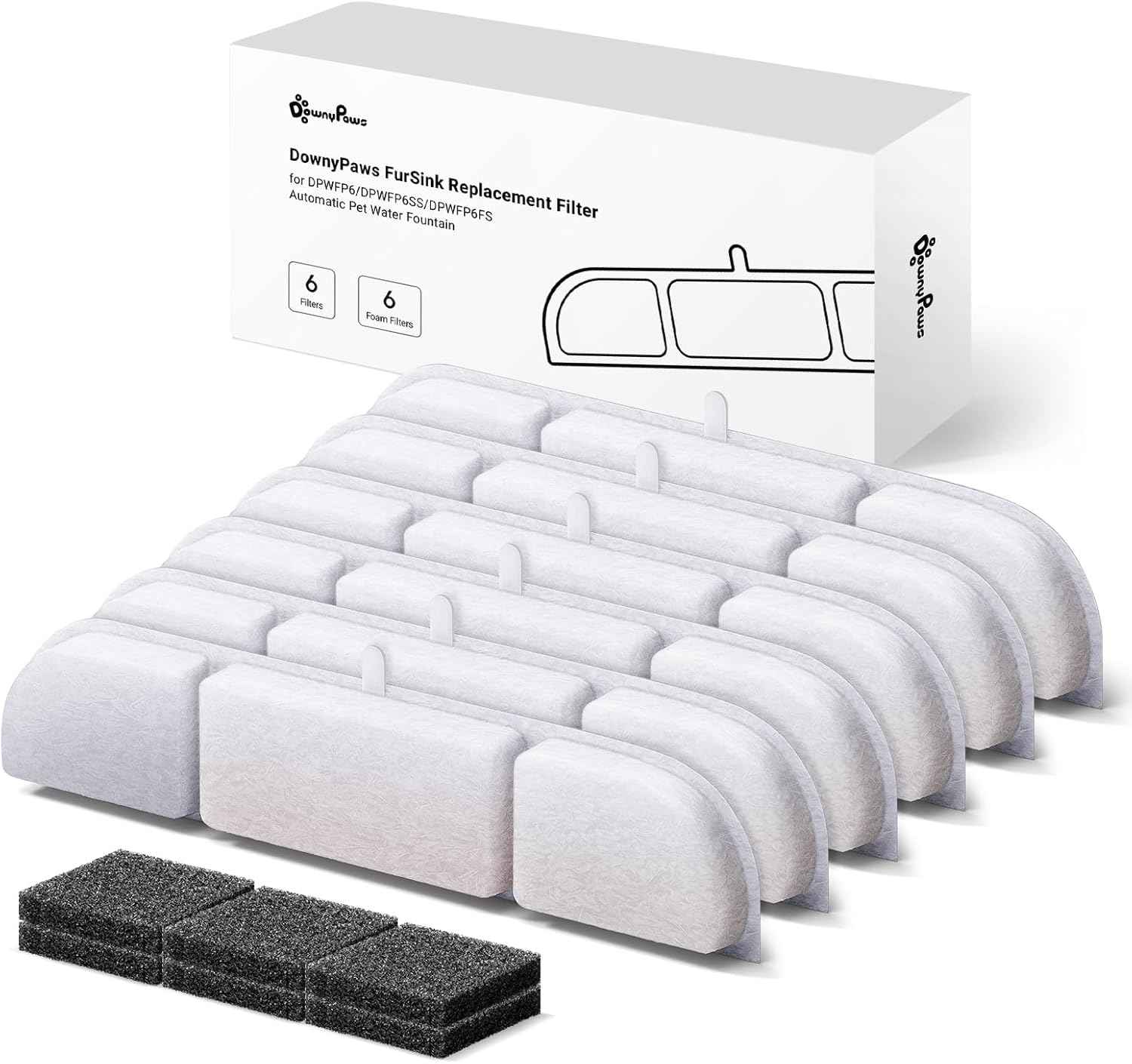 Downypaws Drinking Fountain for Cat Wireless Filter Pack of 6 for DPWFP6 image number 3