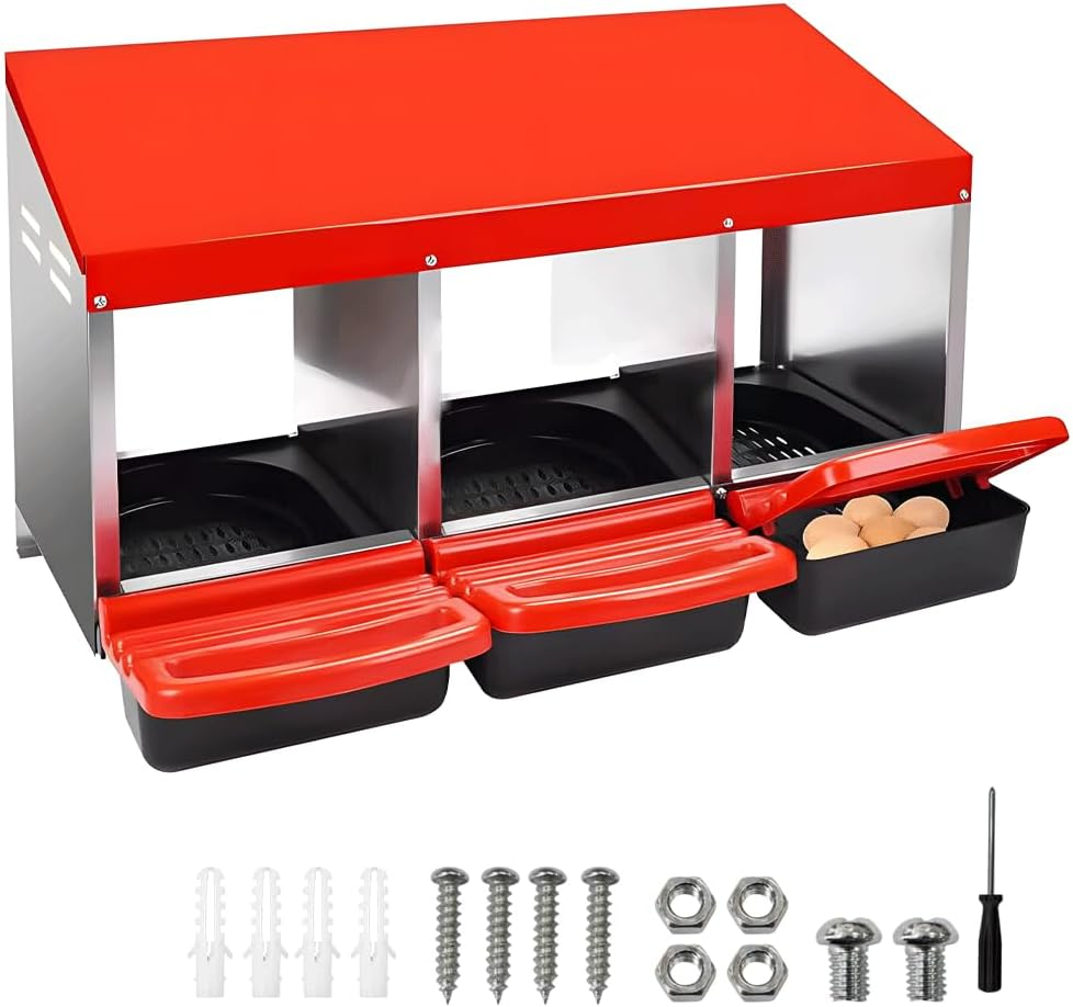 3 Hole Chicken Nesting Box Chicken Hen Laying Nest Box Nesting Box, Chicken Hen Coop Hutch Laying Nesting Box 3 Compartment inside outside Roll Away Lay Egg Nesting Box image number 1