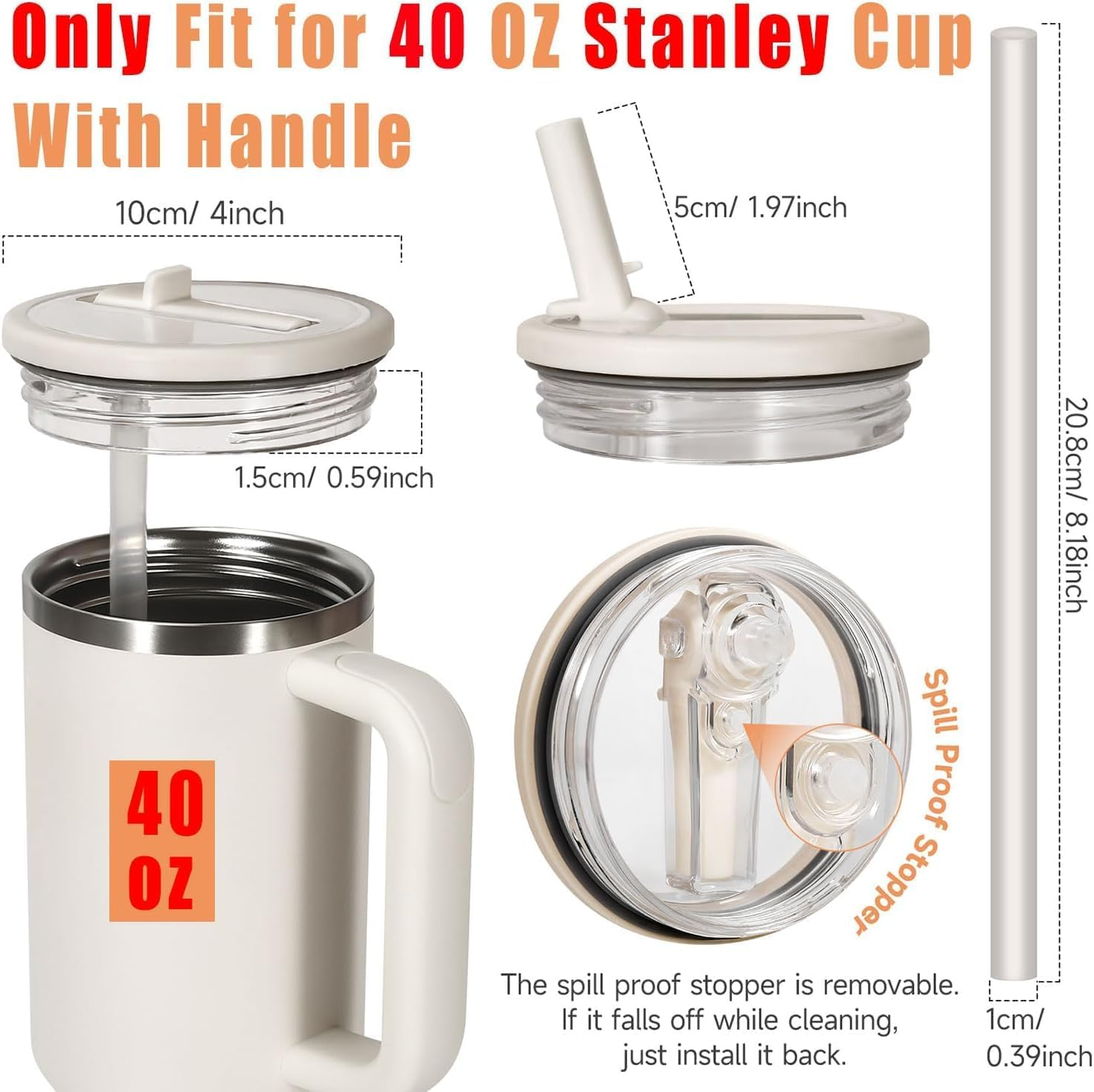 40Oz Flip Straw Leak Proof Lid for Stanley H2.0 Quencher, 2 Pack Tumbler Lid Replacement, 40Oz for Stanley Cup, Protour Accessories, Spill Proof Straw Cover image number 4