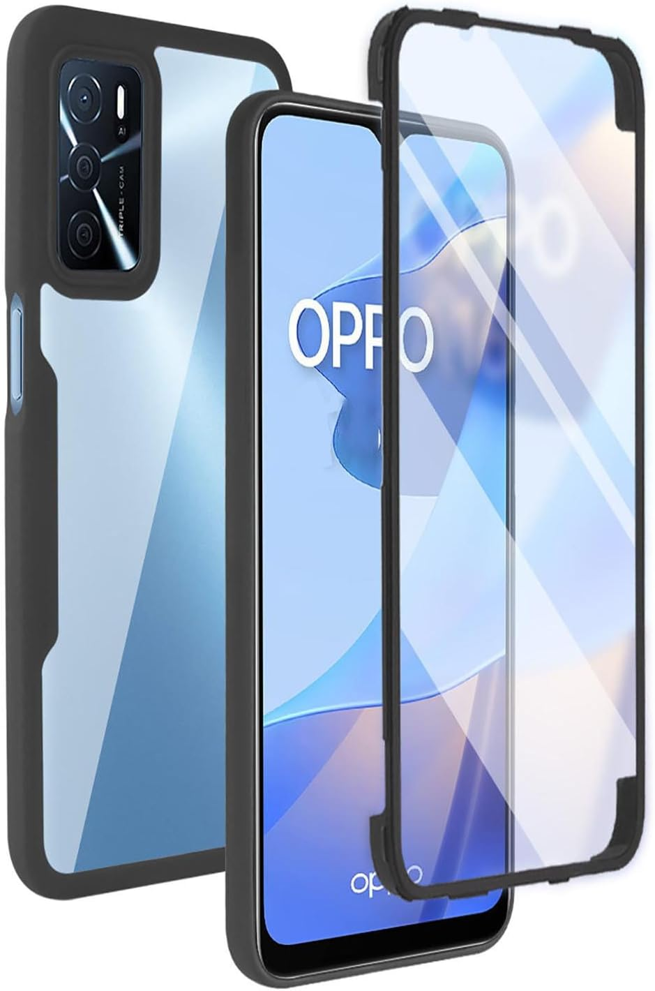 ILING Transparent Case for Oppo Reno 12 5G, 360 Degree Full Body Shockproof Protective Case with Built-In Screen Protector, Ultra Thin Hard PC Silicone TPU Mobile Phone Case (Black)