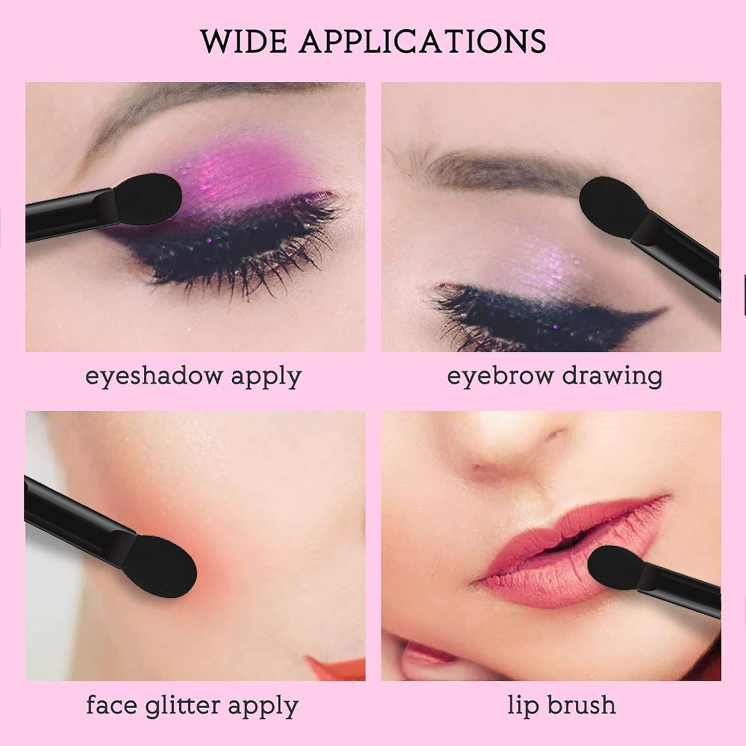 Deksias Disposable Dual Sided Eye Shadow Sponge Applicator Oval Tipped Eyeshadow Brushes Makeup Applicators (50PCS, Black) image number 2