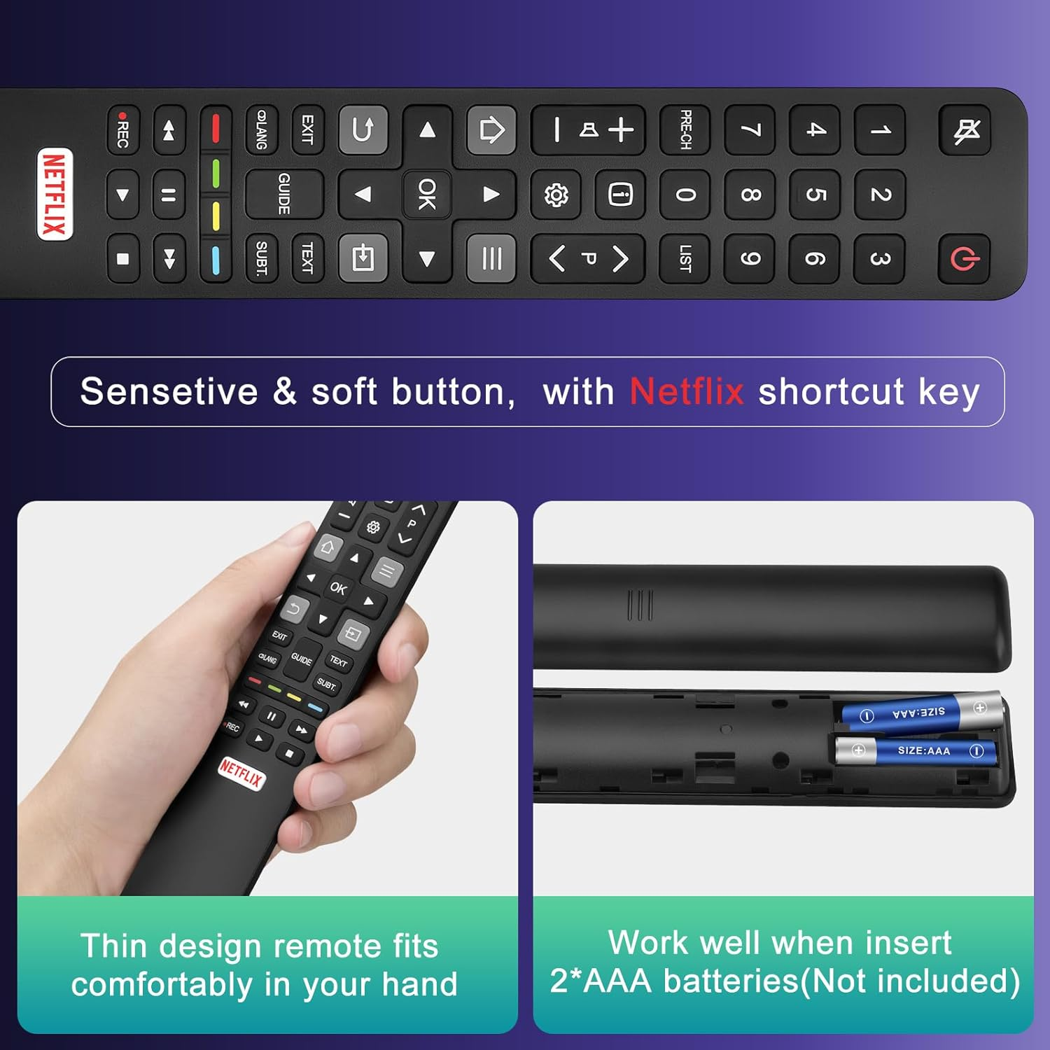 (Pack of 2) Universal Remote Control RC802N for TCL Smart Android Tvs FFALCON LED 4K UHD HDR Smart Tvs,Replacement with Shortcut Buttons for Netflix image number 4