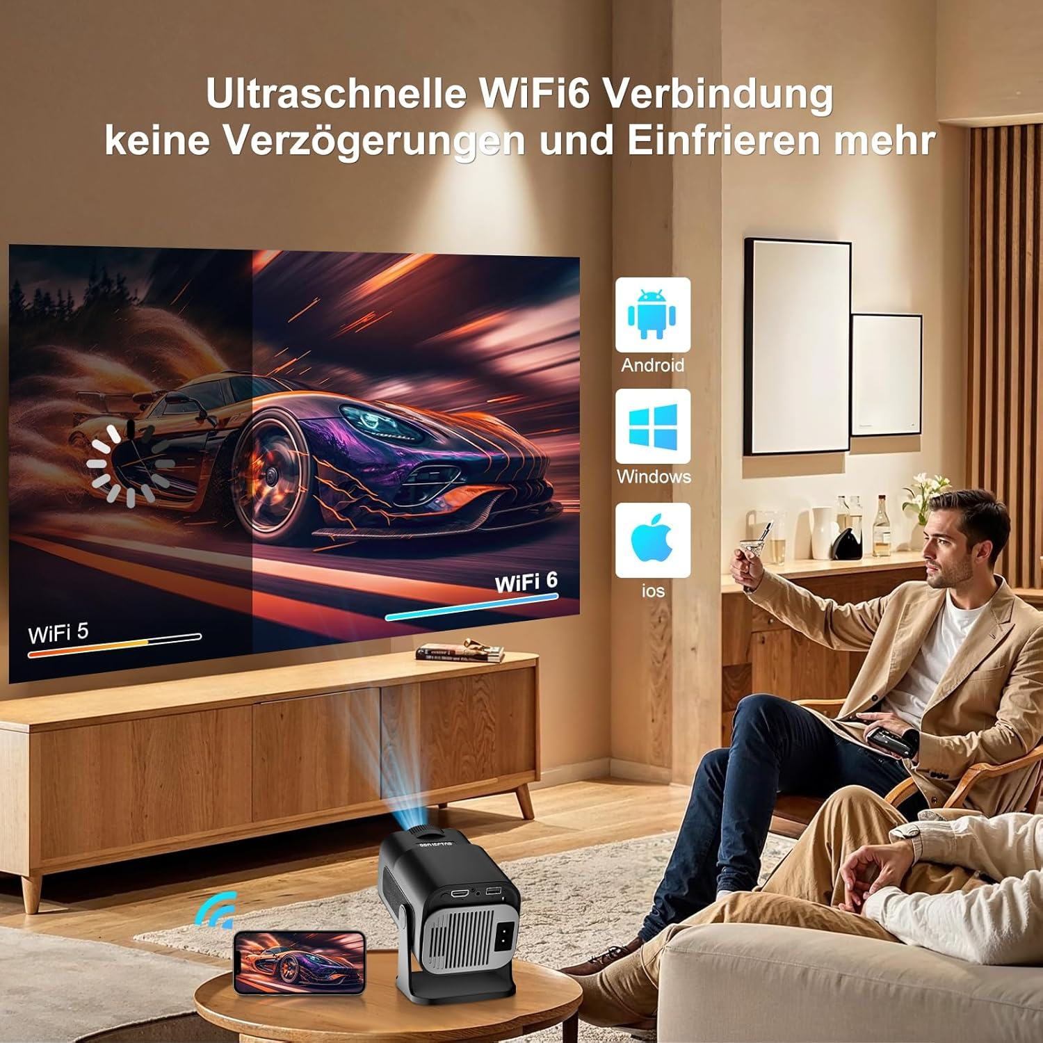 Salange Official Netflix Mini Projector 4K Home Cinema Support, Mobile Phone Projector Smart Projector for Home Cinema / Outdoor, Portable Projector with 5G Wifi and BT5.3, HY320MAX FHD 1080P image number 4