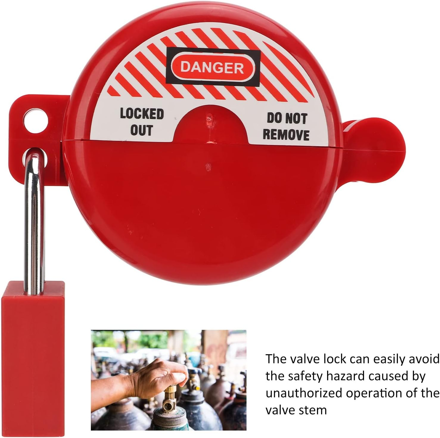 Gate Valve Lockout, 1.1 to 3.15 Inches Rotating Plastic Water Spigot Lock, Outdoor Valve Handle Faucet Lock with Safety Padlock and 2 Keys for Faucet Knob, Spigot, Gas Storage Tank image number 6