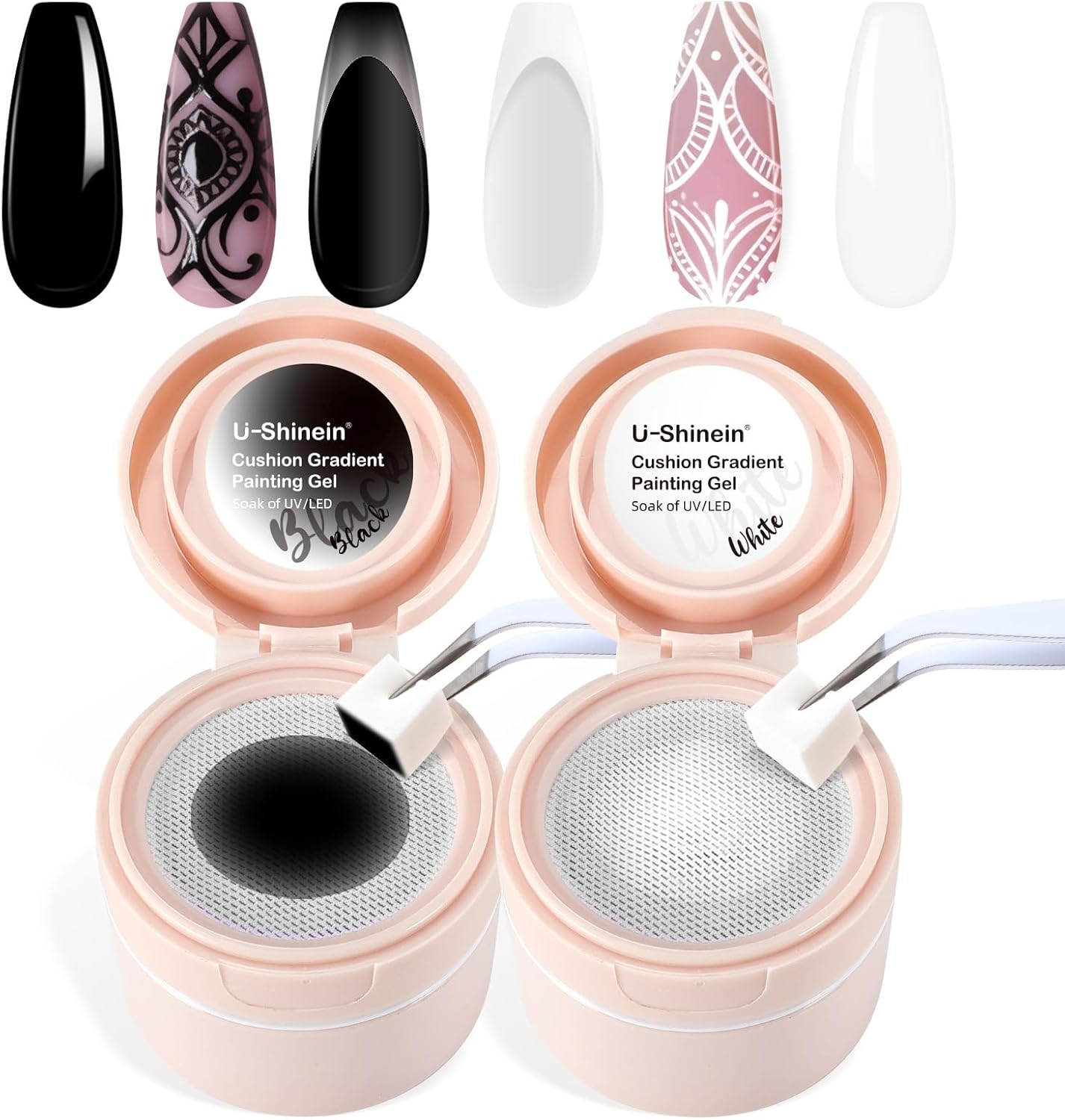 U-Shinein Cushion Gradient Painting Gel, Ombre Nails Aura Nails Full Coverage Precise Control of Each Strokelong Lasting French Manicure Soak off UV LED DIY Nail Art,White