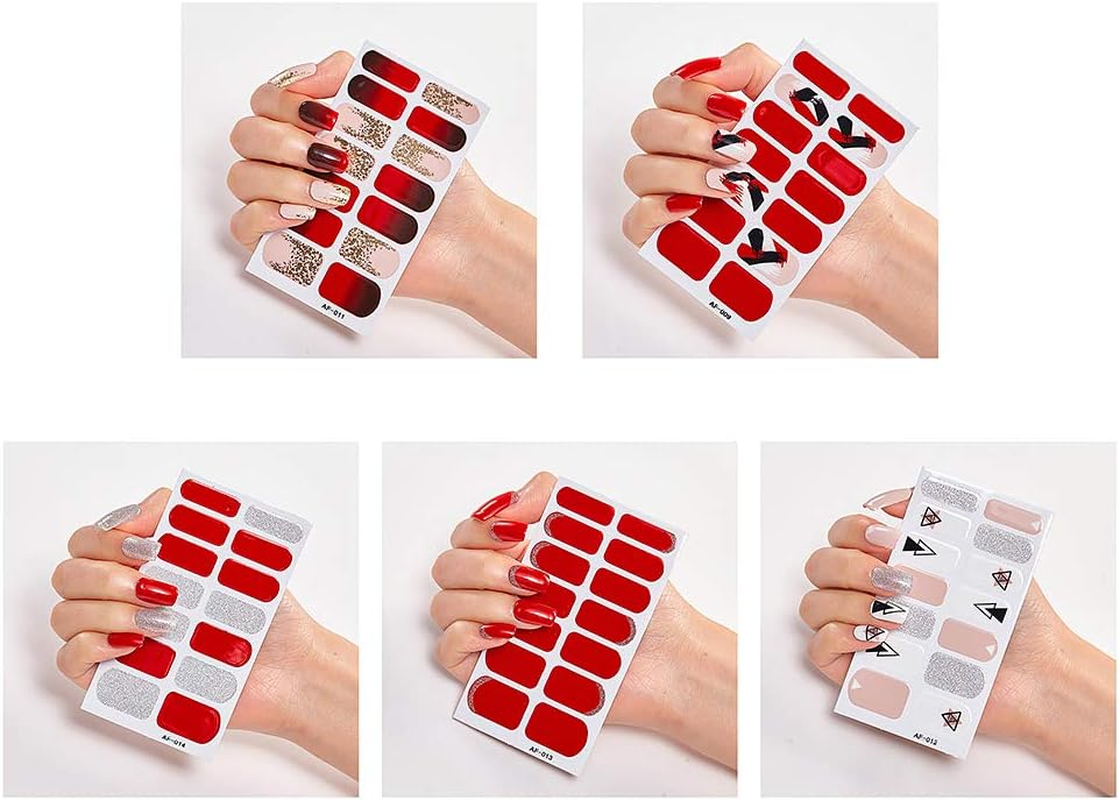 5 Sheets Glitter Toe Nail Wraps Solid Color Nail Art Decals Self-Adhesive Toe Nail Polish Stickers image number 5